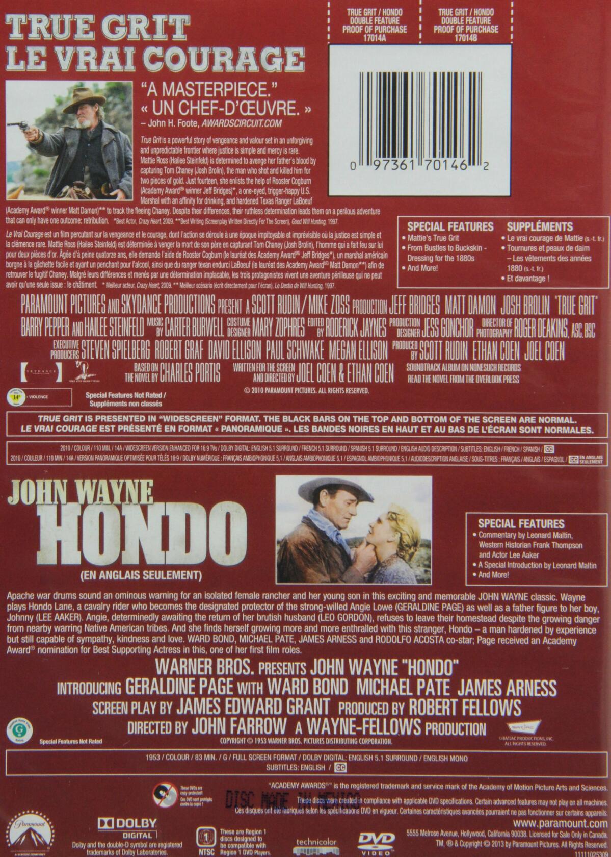 True Grit (2010) / Hondo (Double Feature) (Bilingual) [DVD] - Very Good