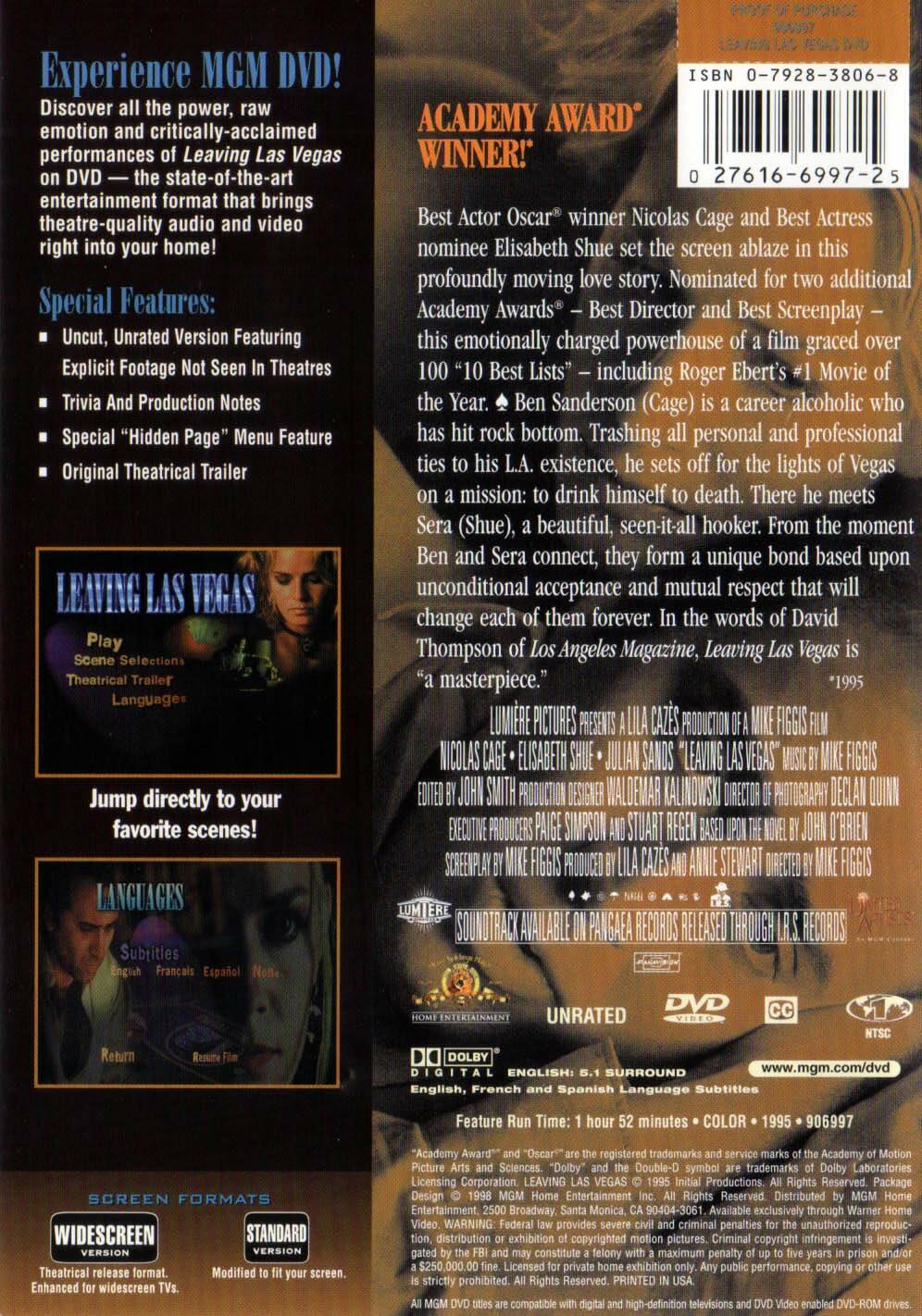 Leaving Las Vegas [DVD] - Very Good