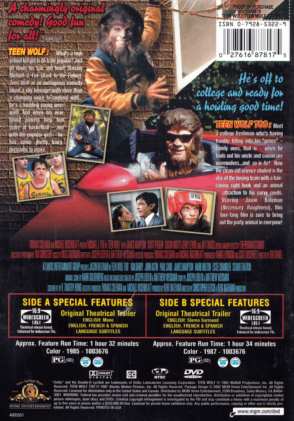 Teen Wolf/Teen Wolf Too (Midnite Movies Double Feature) (Bilingual) [DVD] - Very Good