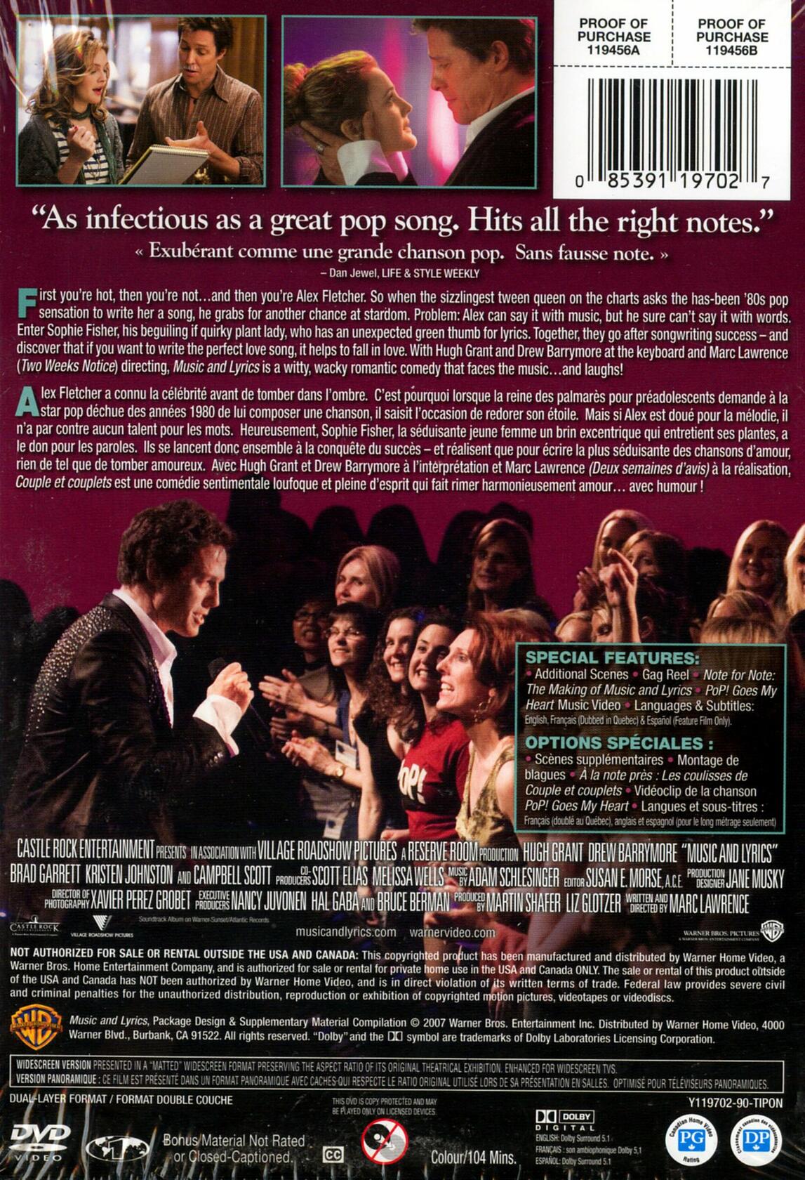 Music and Lyrics (Widescreen Edition) (Bilingual) [Import]