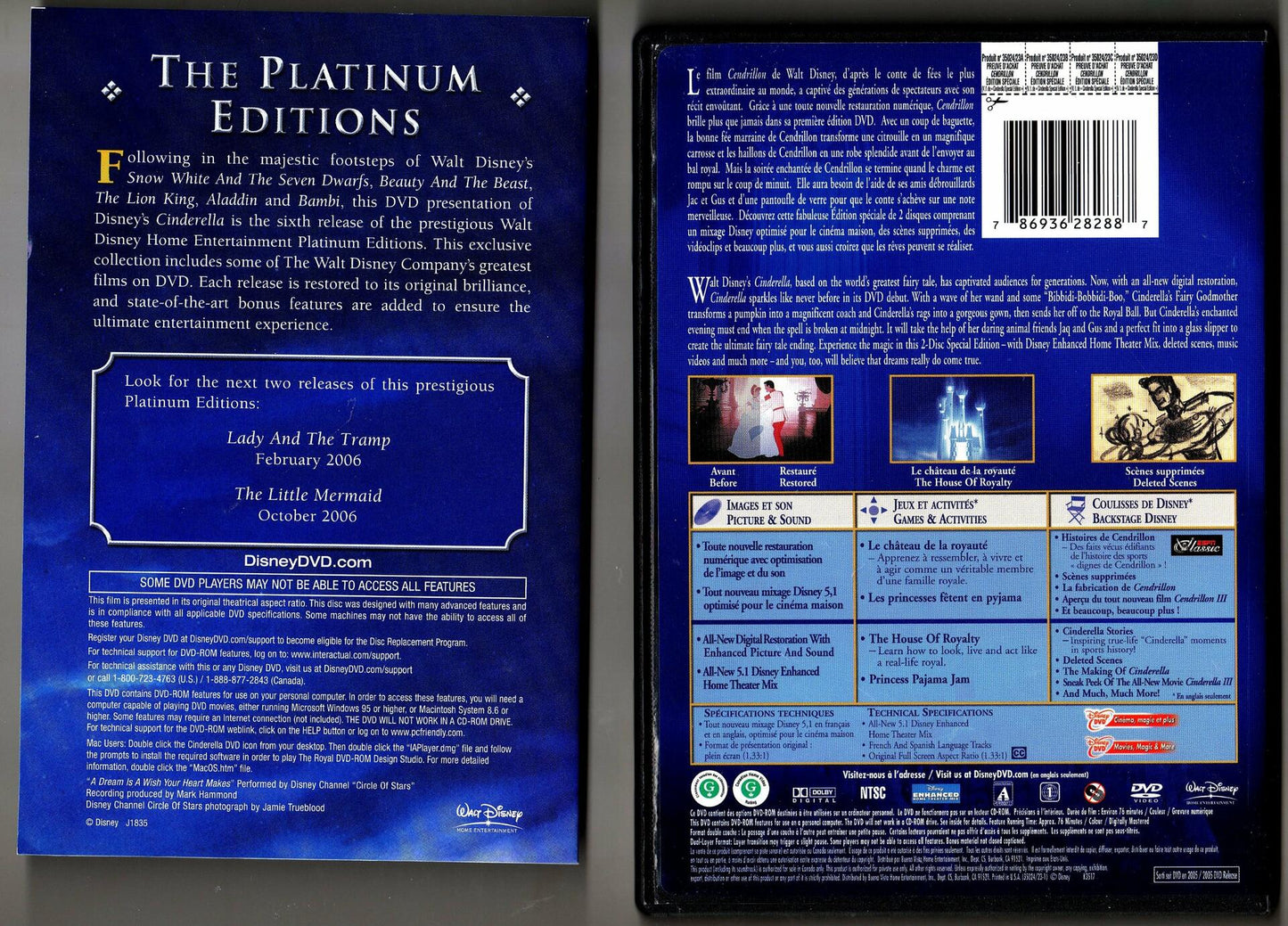Cinderella (Disney Special Platinum Edition) (1950) (Quebec Version French/English) (Version française) - Very Good