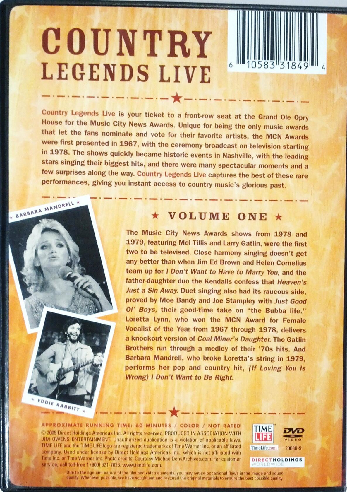Country Legends Live Volume One [Unknown Binding] - Very Good