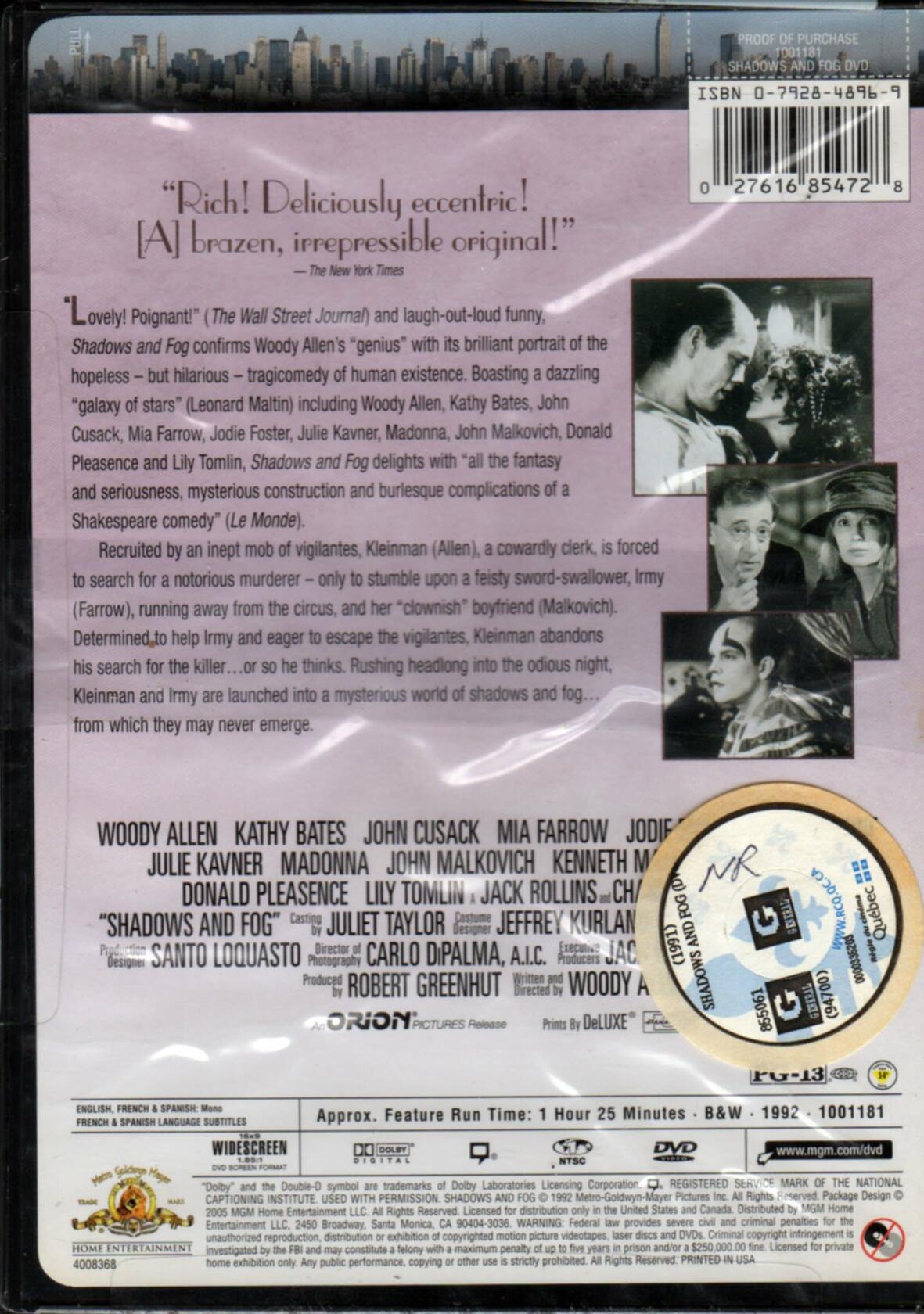 Shadows and Fog / Ombres et Brouillard (bilingual) [DVD] - Very Good