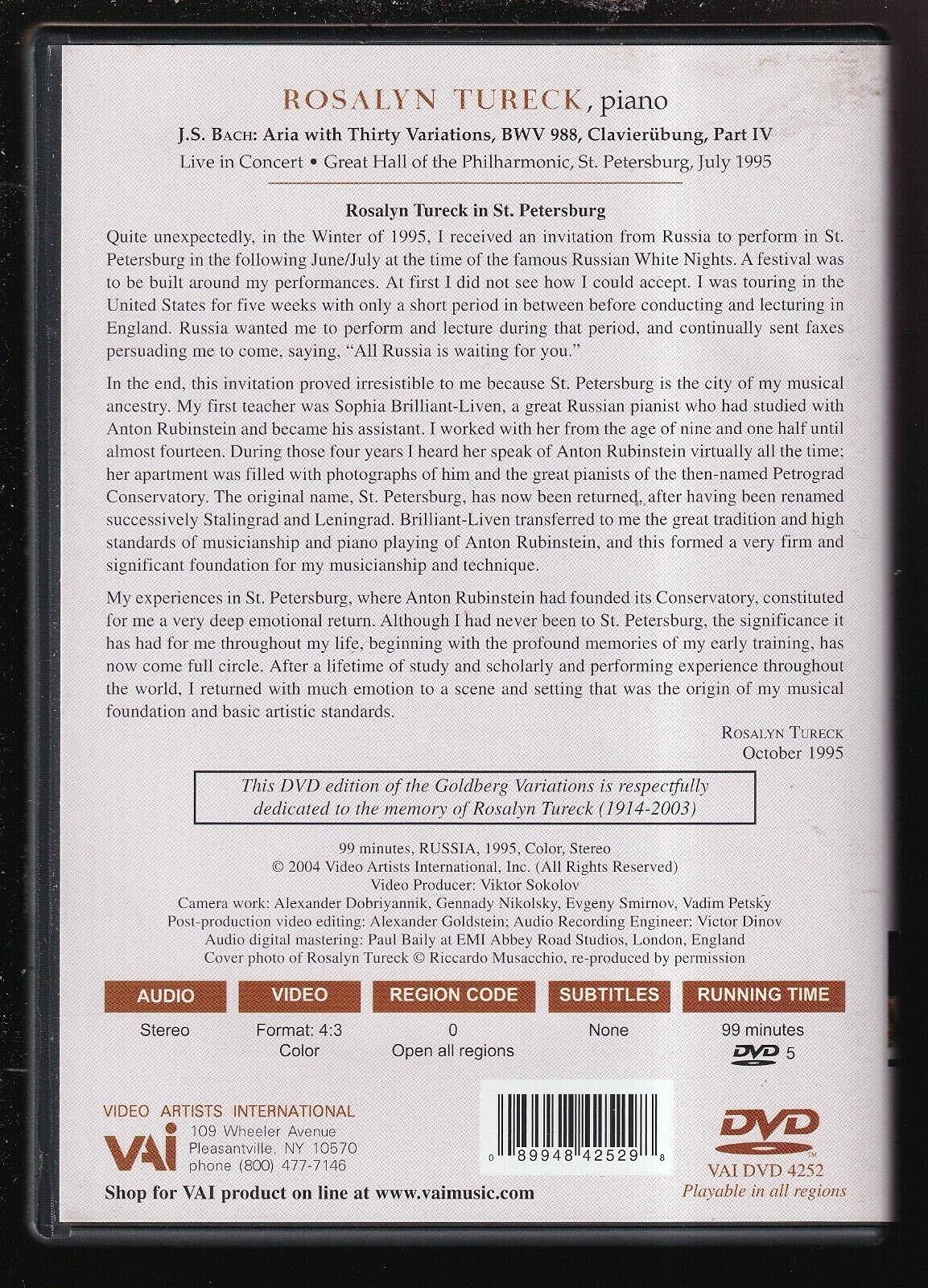 Rosalyn Tureck Plays Bach [DVD] - Very Good