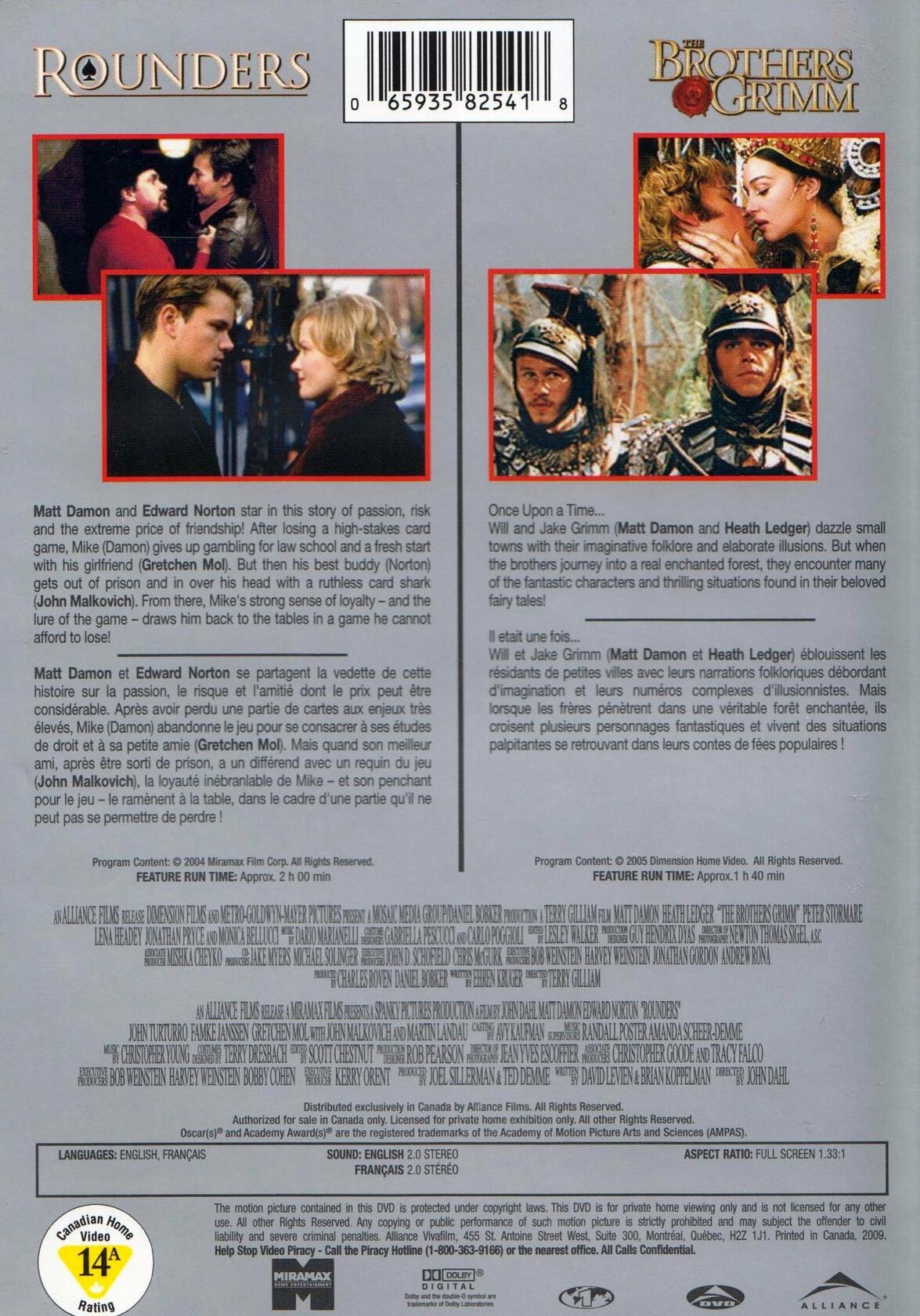 Rounders / The Brothers Grimm (Full Screen) (Double Feature) [DVD] - Very Good