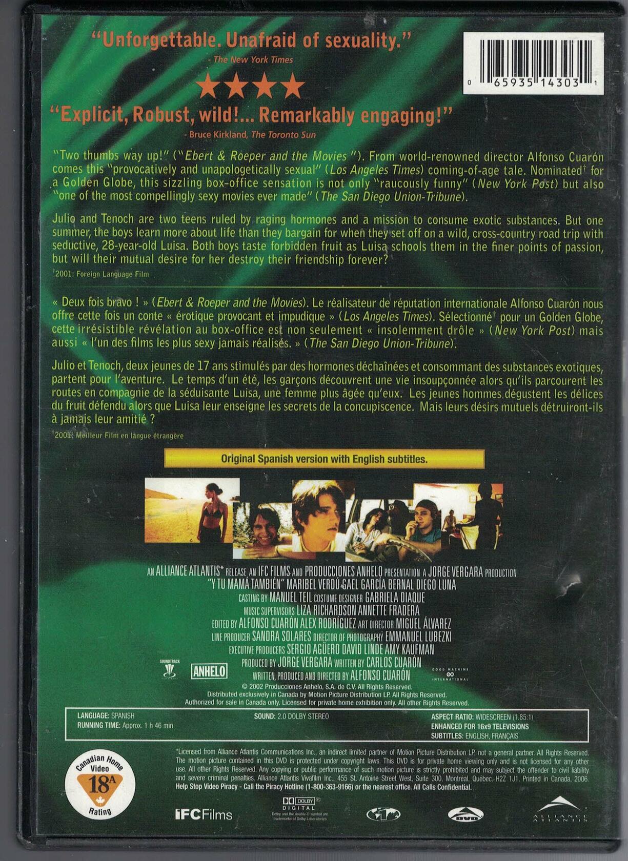 Y Tu Mama Tambien (Unrated Version) [DVD] - Very Good