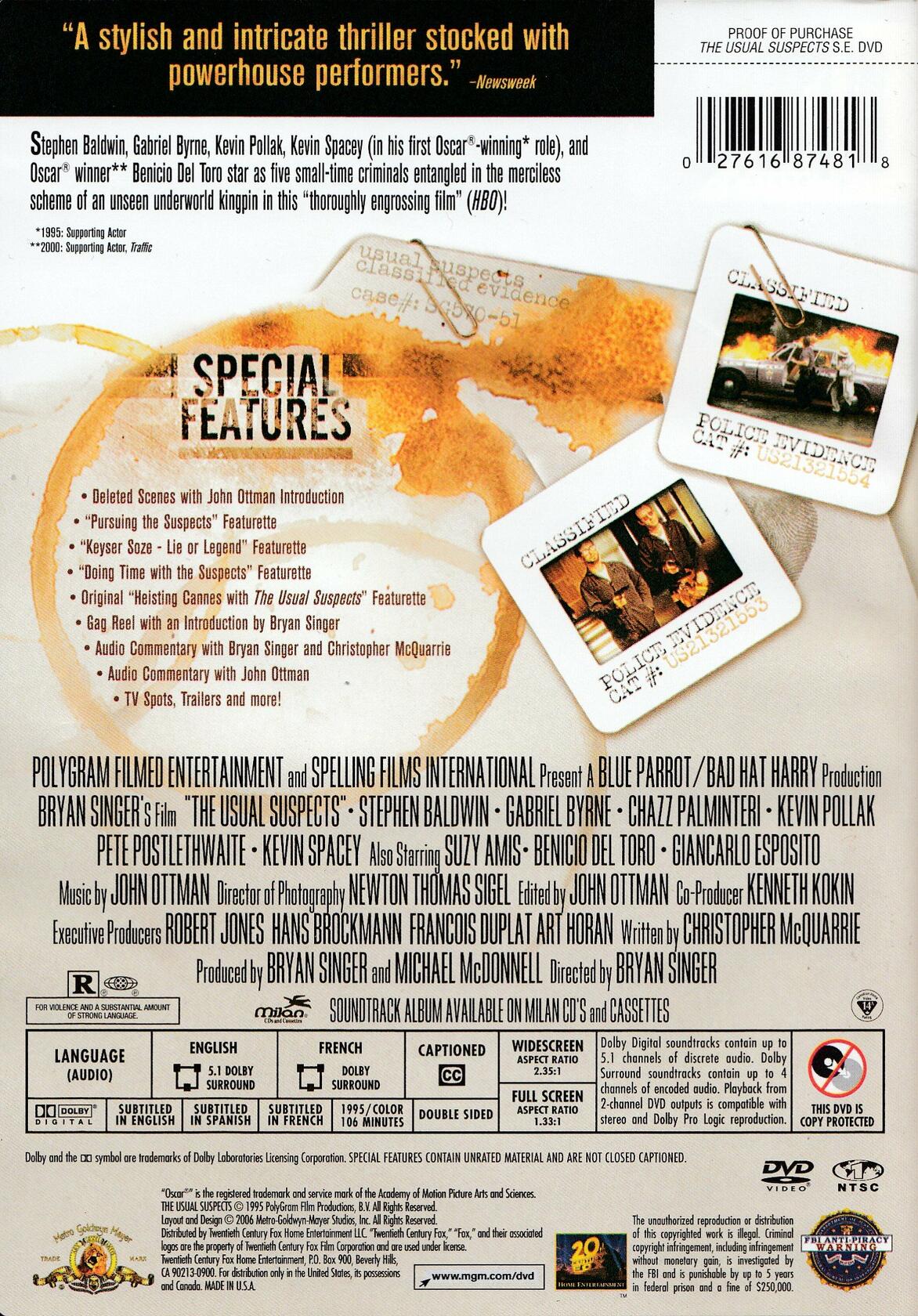 The Usual Suspects (Special Edition) (1995) [DVD] - Very Good