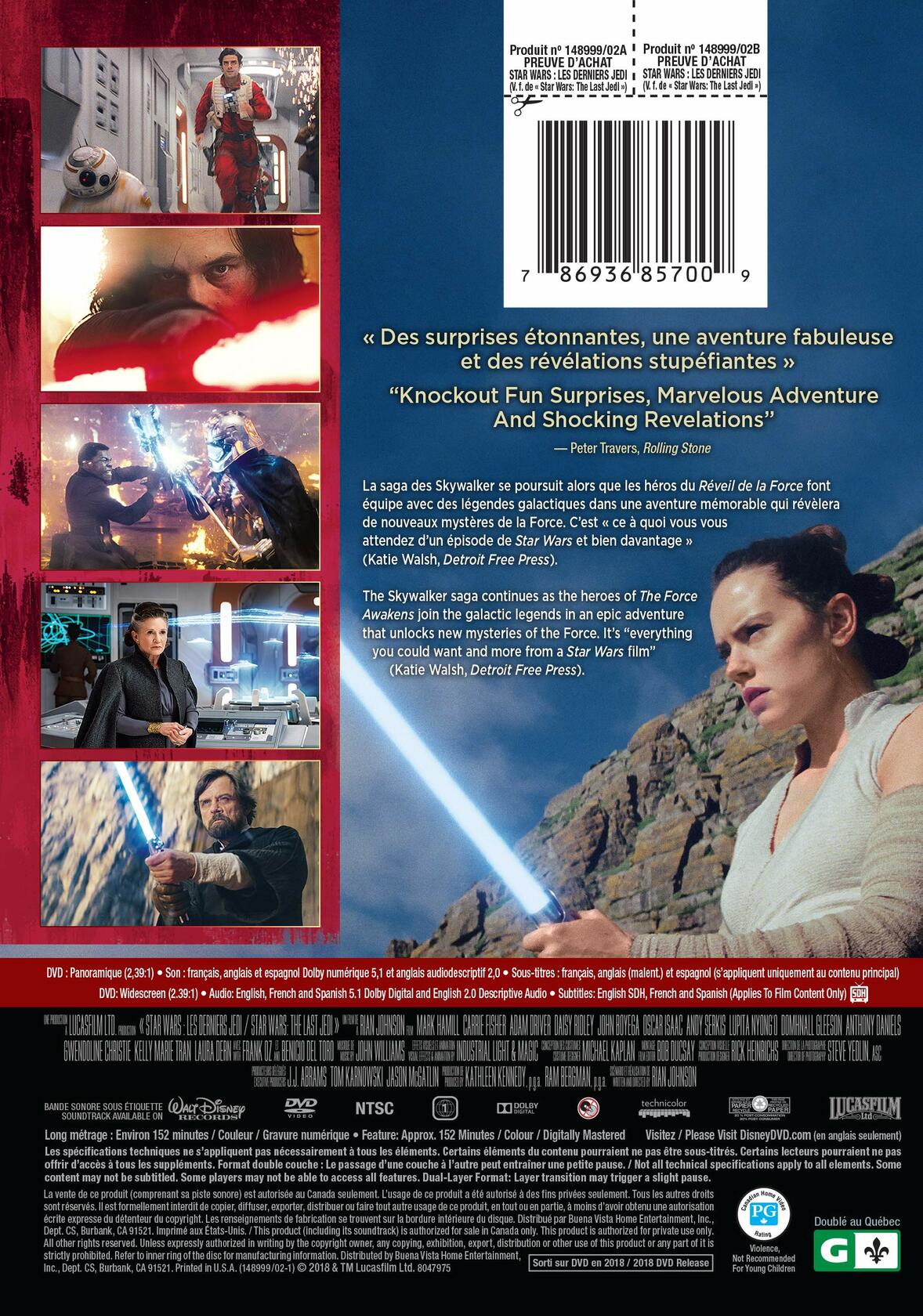 STAR WARS: THE LAST JEDI (Bilingual) [DVD] - Very Good
