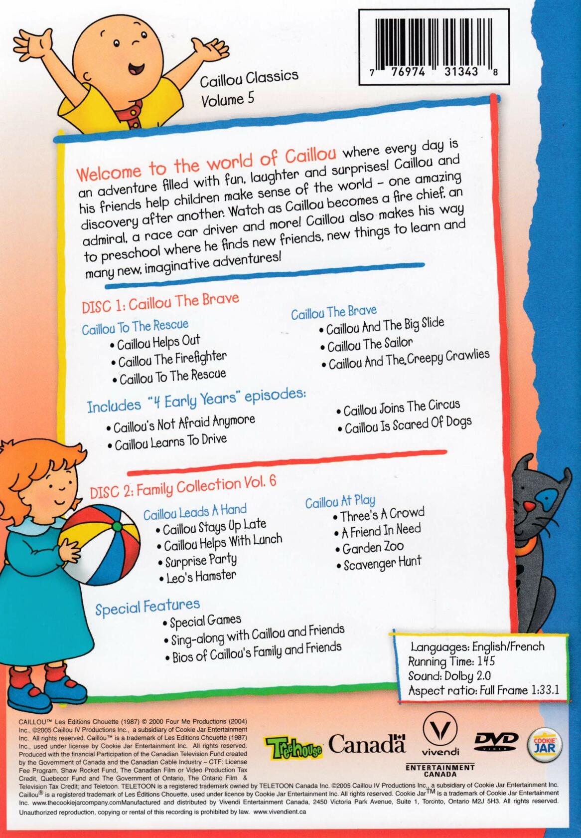 Caillou Classics: Volume 5: Caillou To The Rescue (Bilingual) [DVD] - Very Good