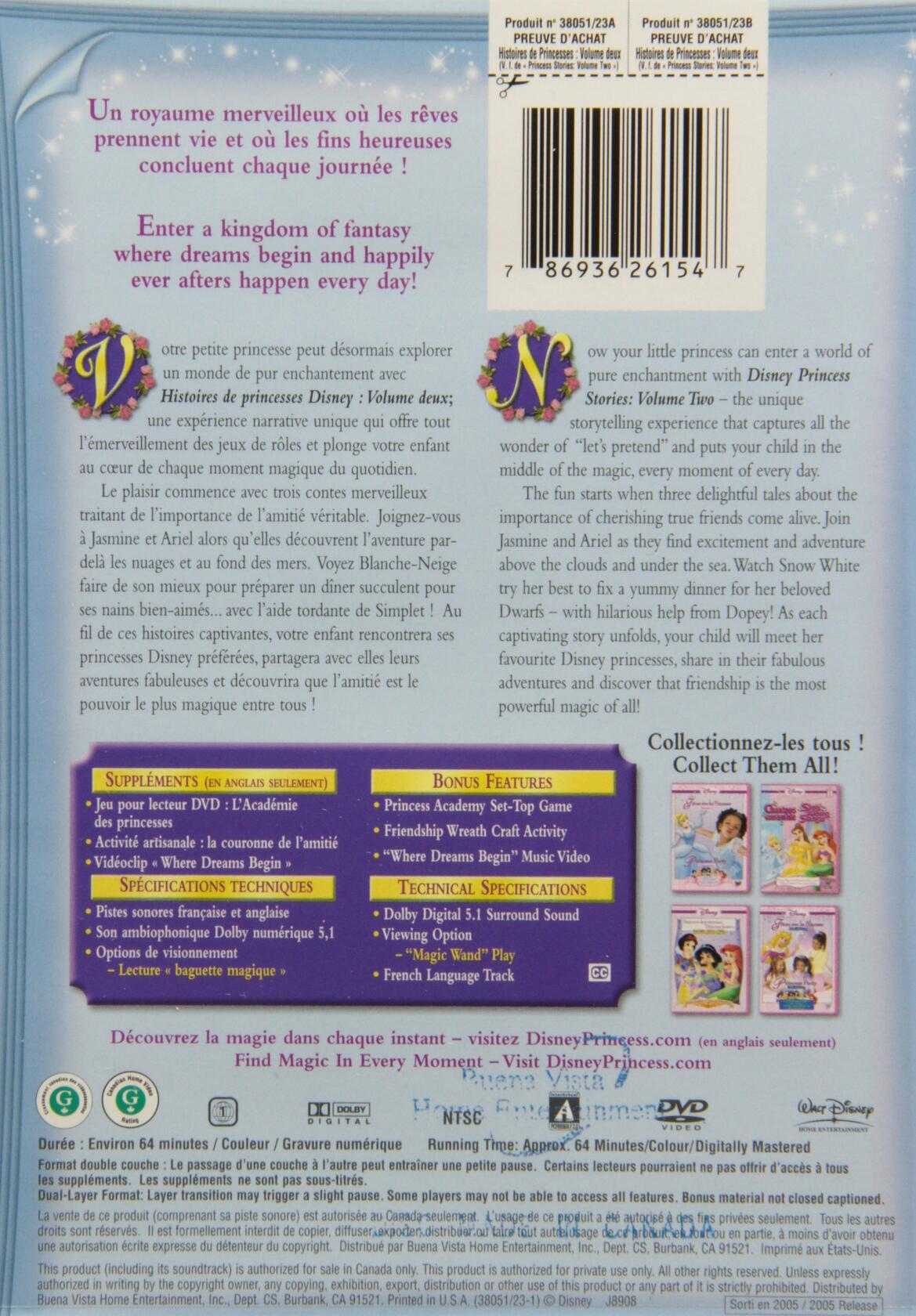 Disney Princess Stories V2 (Quebec Version - French/English) [DVD] - Very Good