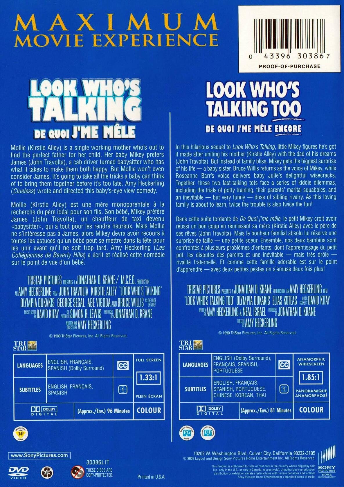 Look Who's Talking/Look Who's Talking Too (Double Feature, 2 discs) Bilingual [DVD] - Very Good