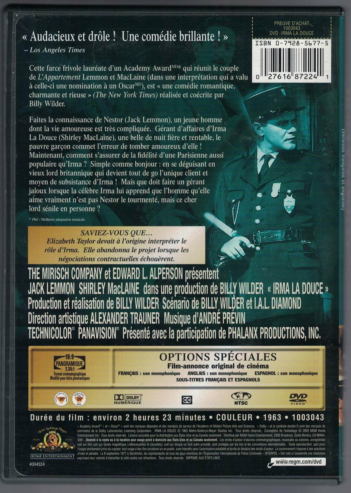 Irma La Douce [DVD] - Very Good