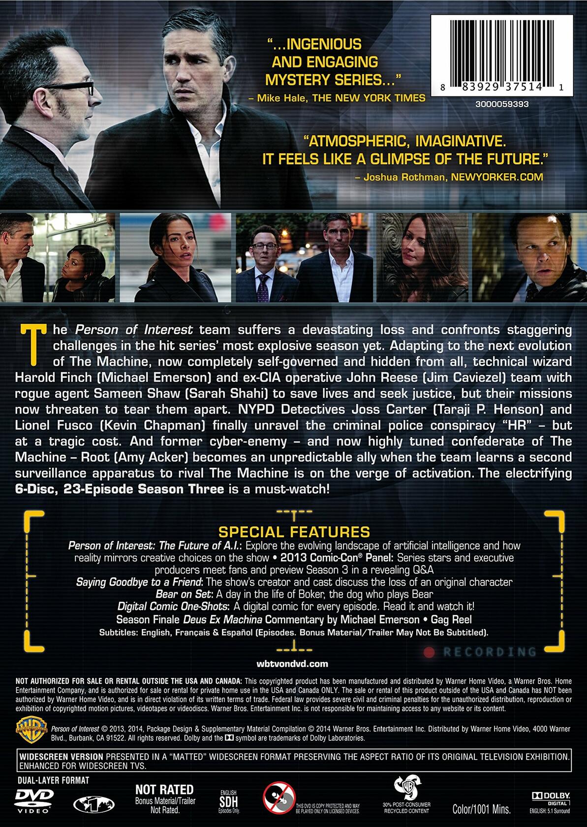 Person of Interest: The Complete Third Season [DVD] - Good