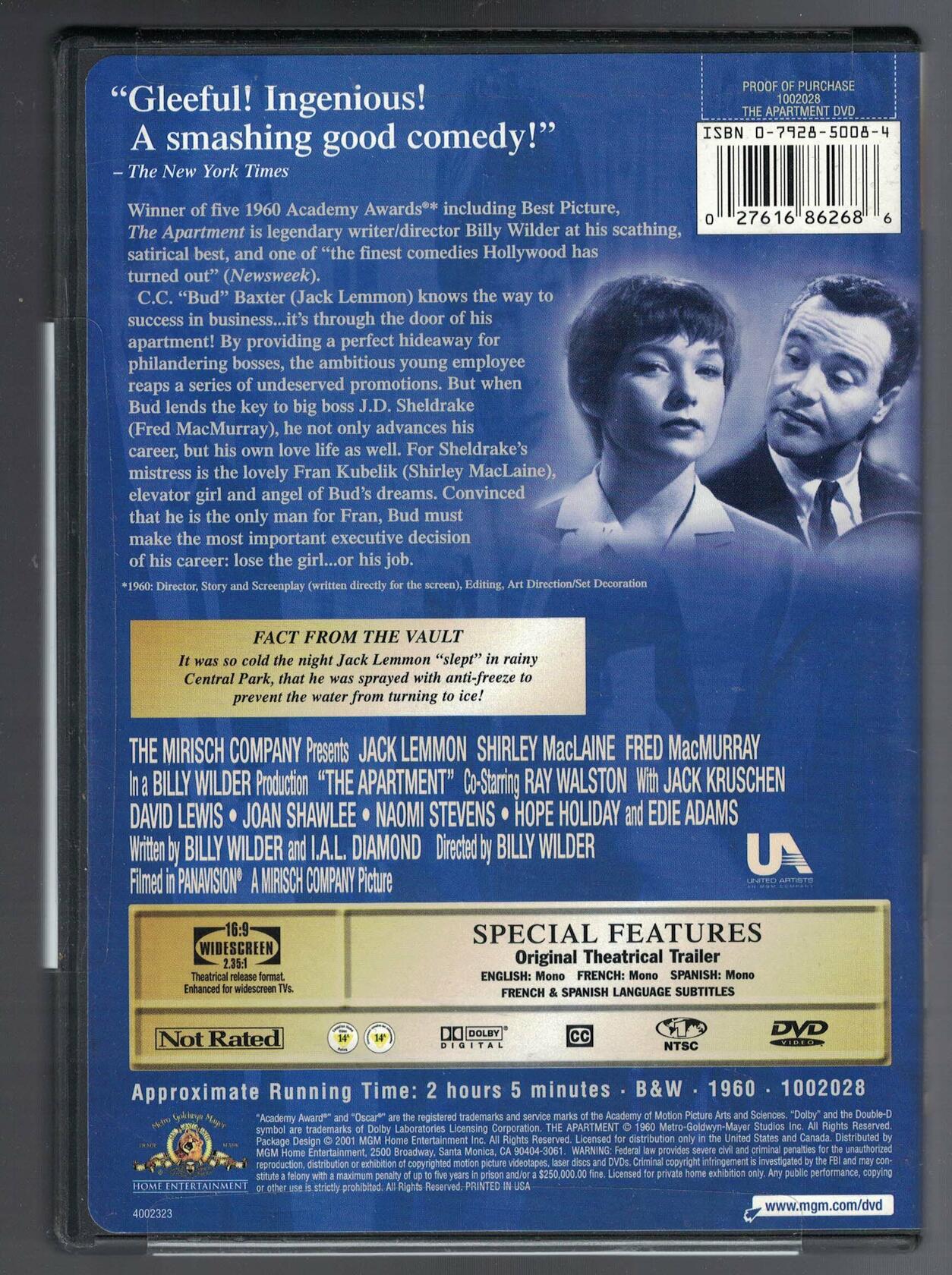 The Apartment [DVD] - Very Good