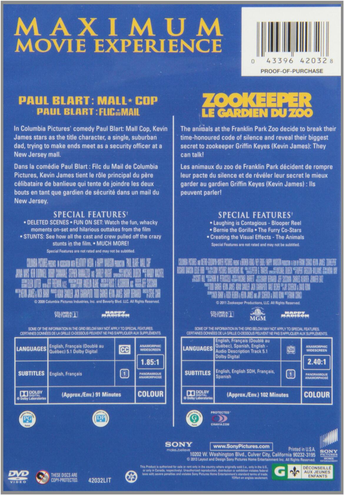 Paul Blart: Mall Cop / Zookeeper - Set Bilingual [DVD] - Very Good