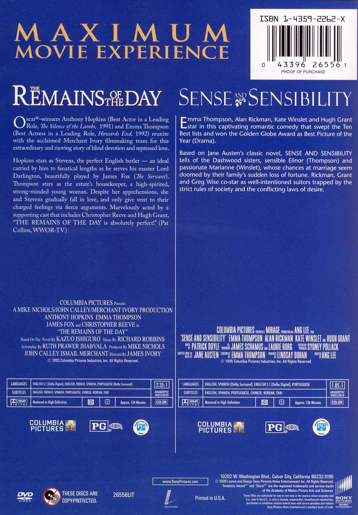 Sense and Sensibility/Remains of the Day [Unknown Binding] - Very Good