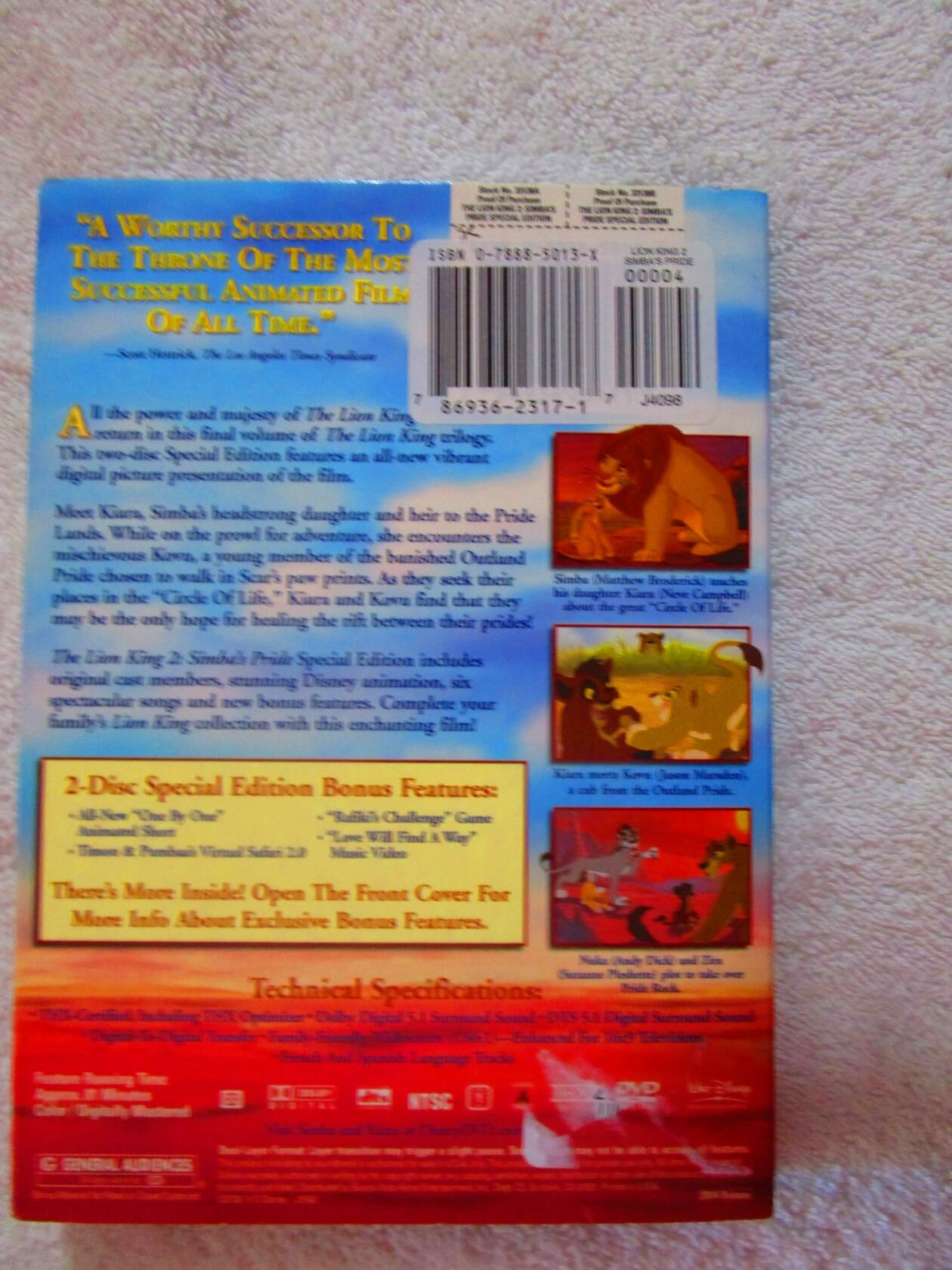 The Lion King 2: Simba's Pride (Two-Disc Special Edition) [DVD] - Very Good