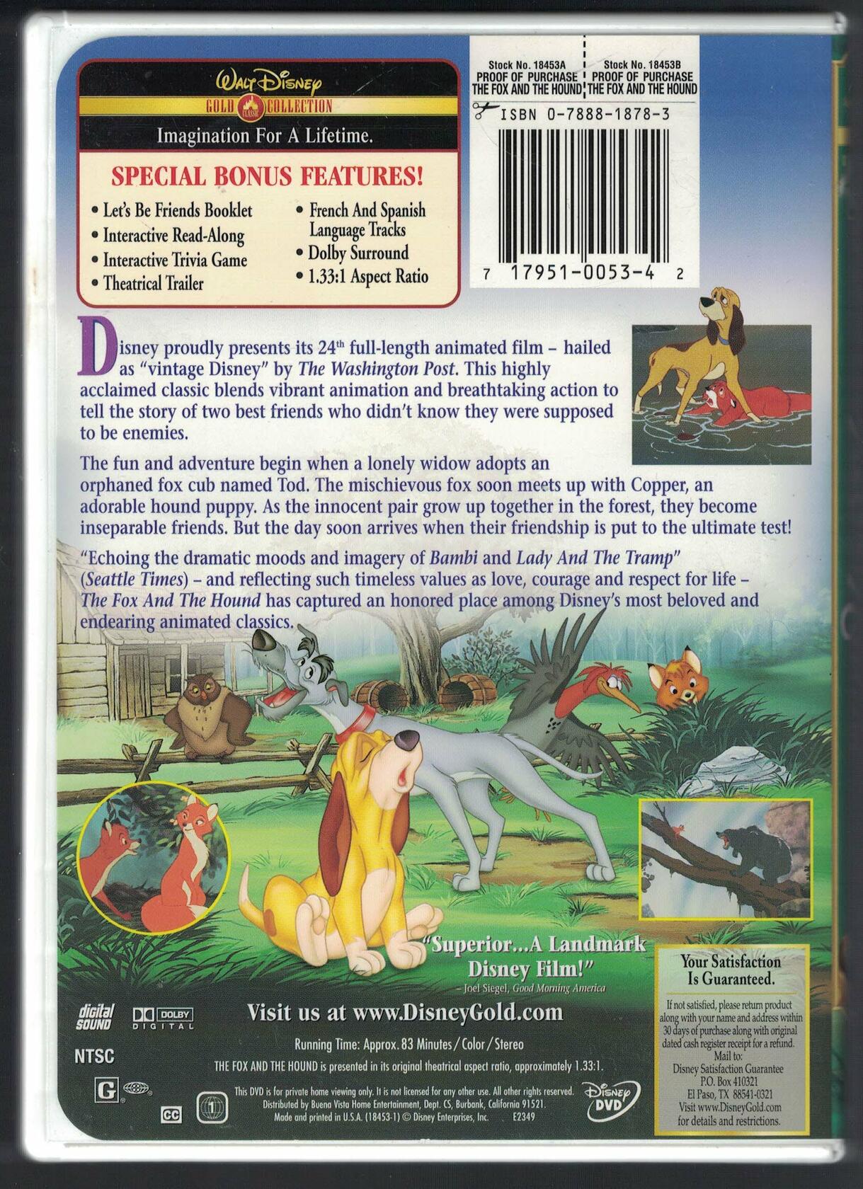 The Fox and the Hound (Full Screen) (Bilingual) [DVD] - Very Good