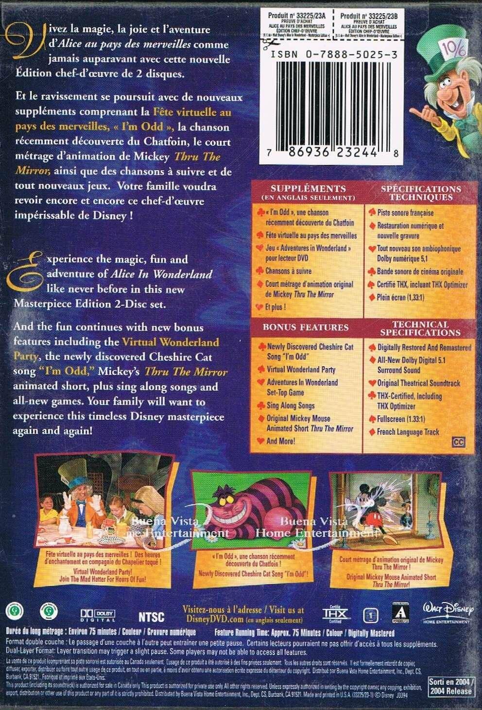 Alice in Wonderland (Quebec Version - French/English) (Version française) - Very Good