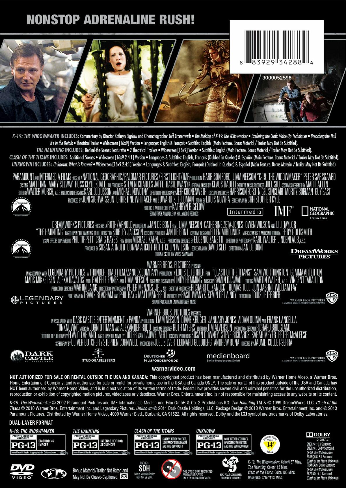 4 Film Favorites: Liam Neeson (K-19 The Widowmaker, The Haunting, Clash of the Titans, Unknown) [DVD] - Very Good