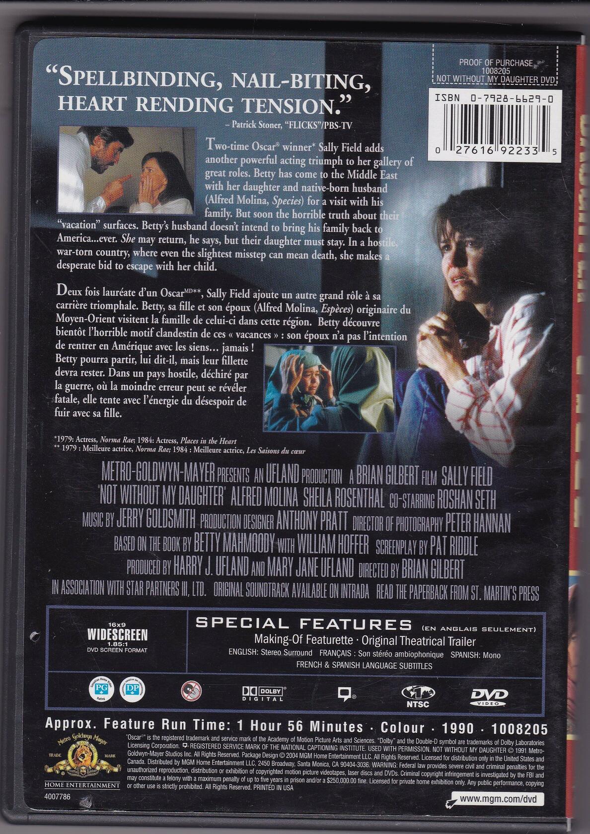Not Without My Daughter [DVD] - Very Good