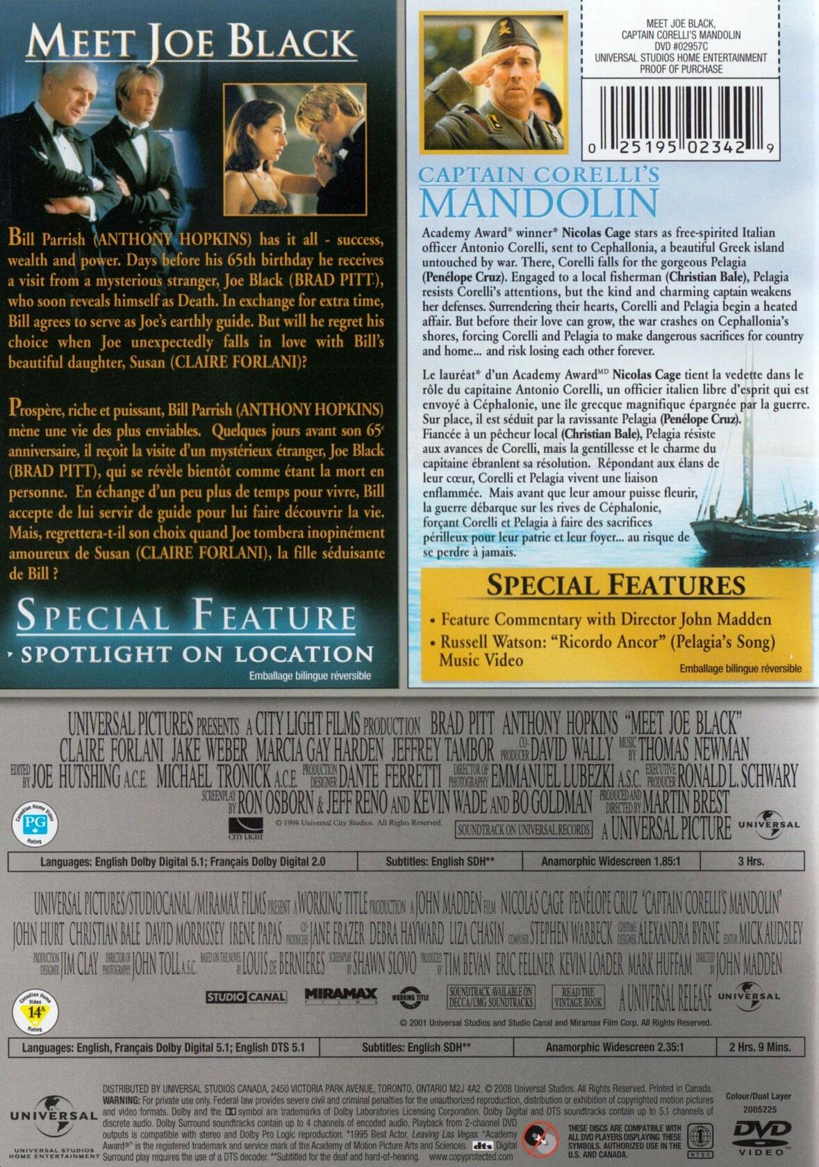 Meet Joe Black / Captain Corelli's Mandolin Double Feature (Bilingual) [DVD]