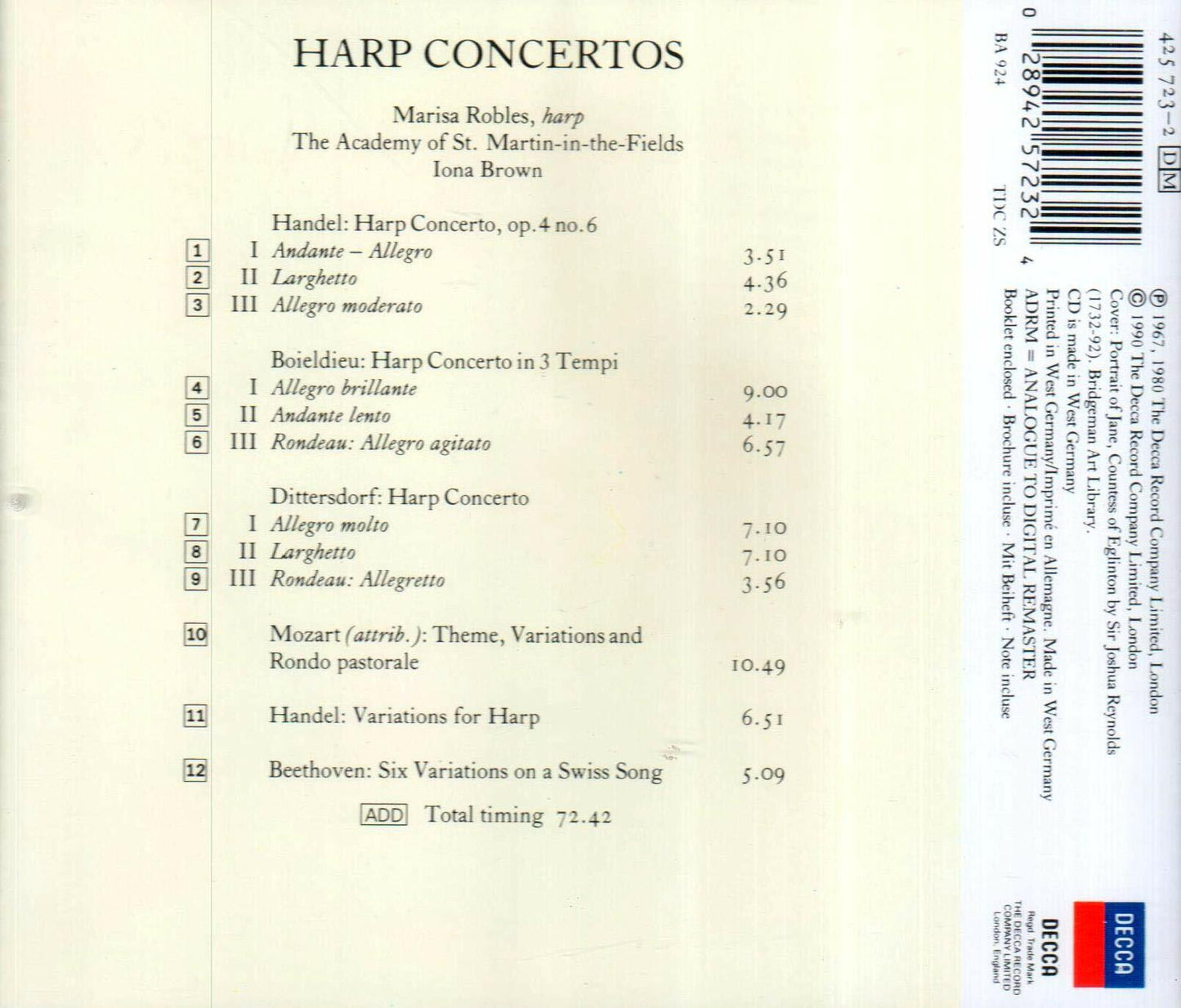 Handel: Harp Concertos [Audio CD] Robles, M-Academy Of Smf; George Frederick Handel and Iona Brown