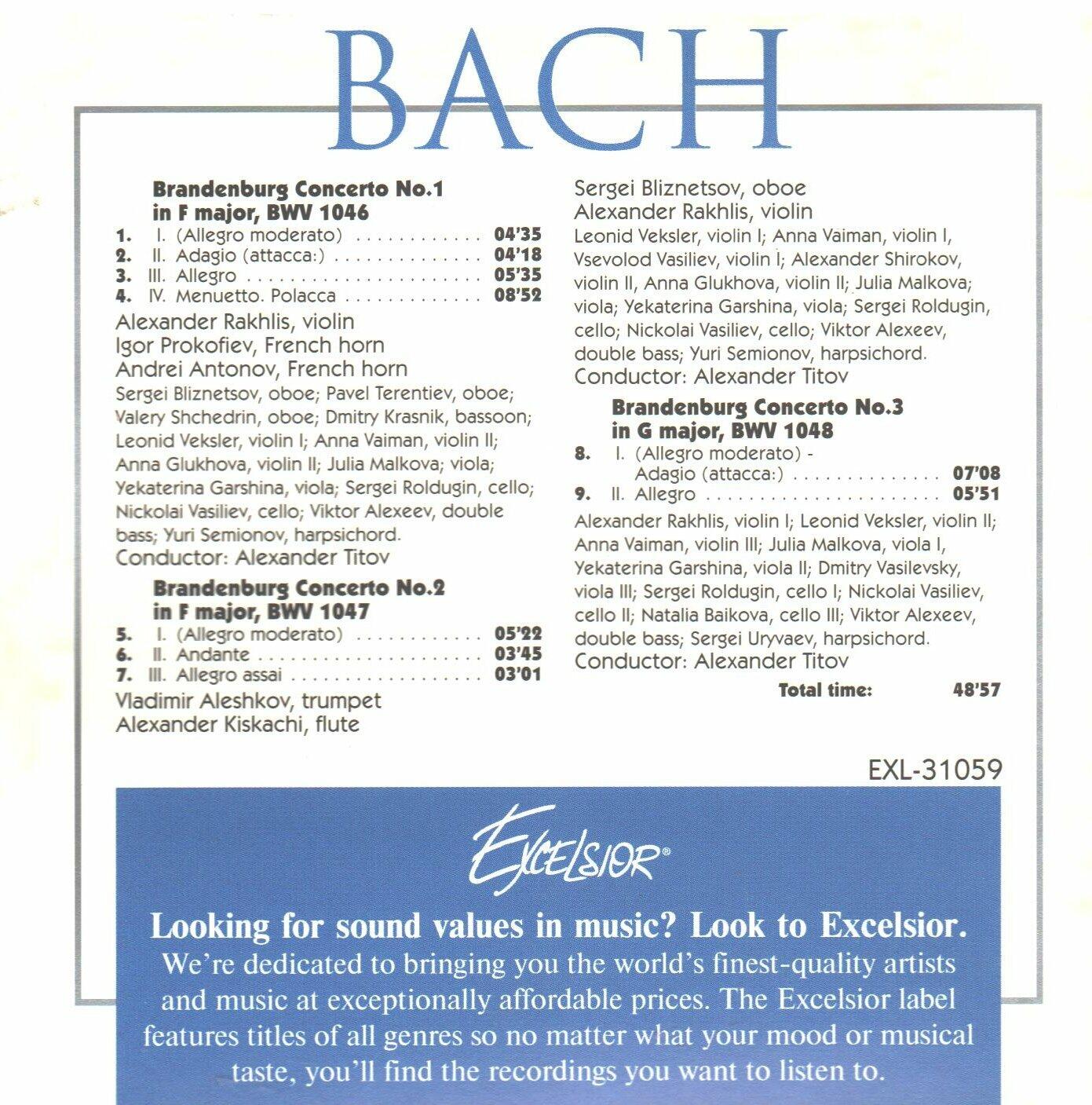 Bach Brandenburg Concerto Nos. 1, 2 & 3 [Audio CD] - Very Good