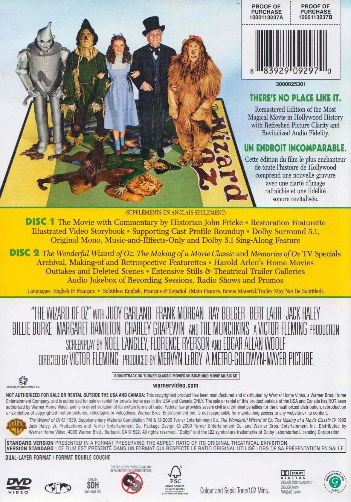The Wizard of Oz (70th Anniversary 2-disc Special Edition) [DVD] - Very Good