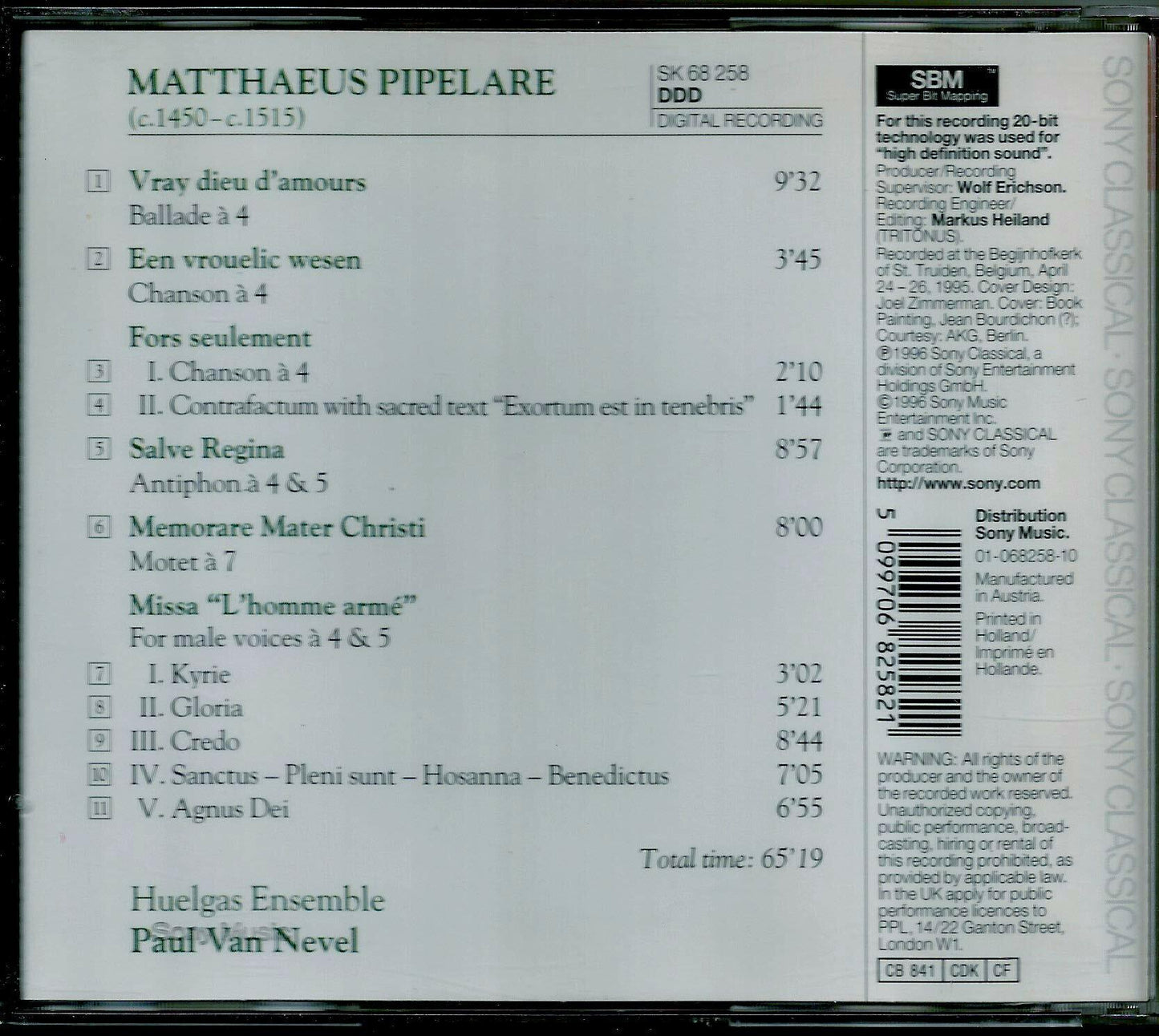 Pipelare;Missa L'homme Arme [Audio CD] Matthaeus Pipelare - Very Good