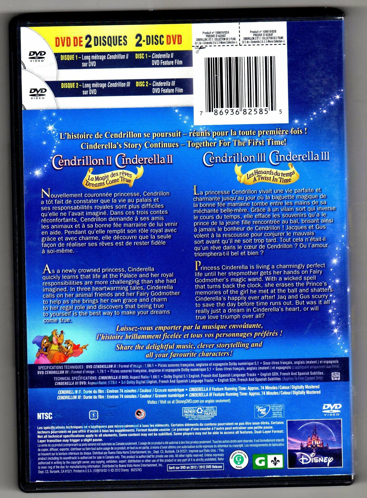 Cendrillon Collection de 2 films (Cendrillon II & Cendrillon III) (Bilingual) [DVD] - Good
