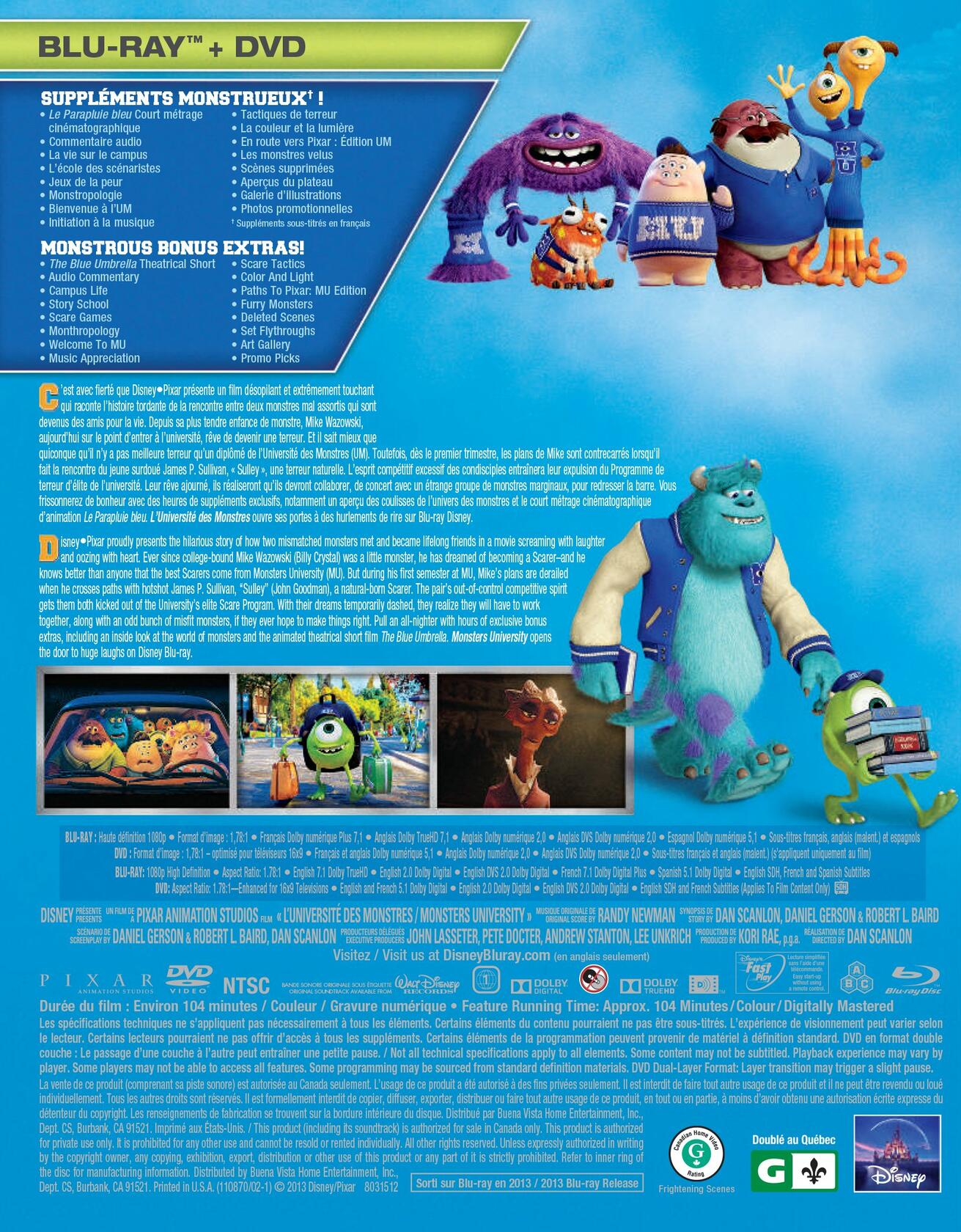 L’Université des Monstres / Monsters University (Bilingual) [Blu-ray + DVD] - Very Good