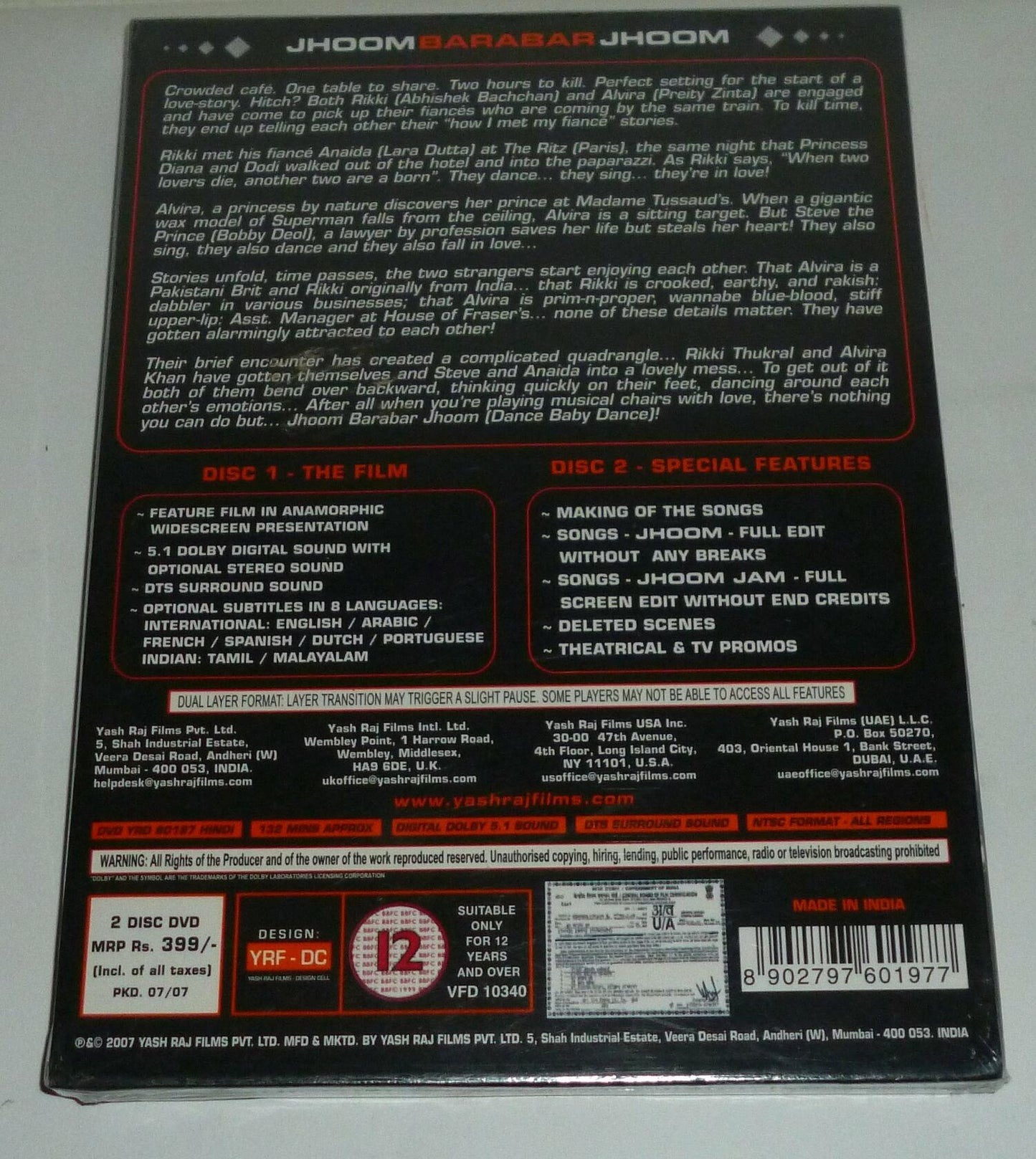 Jhoom Barabar Jhoom DVD (Sous-titres français) - Good
