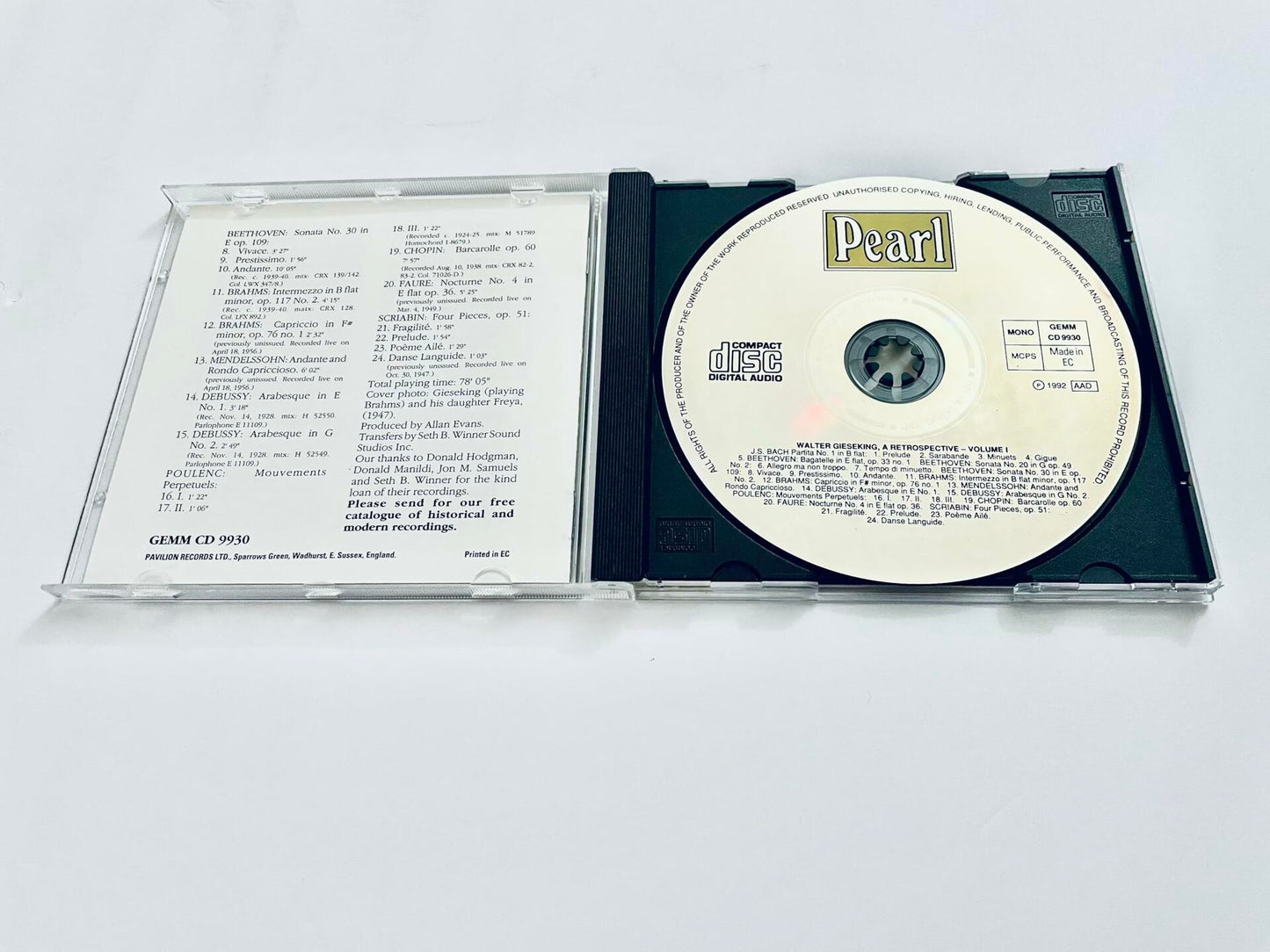 Gieseking - Vol.1 [Audio CD] Gieseking - Very Good