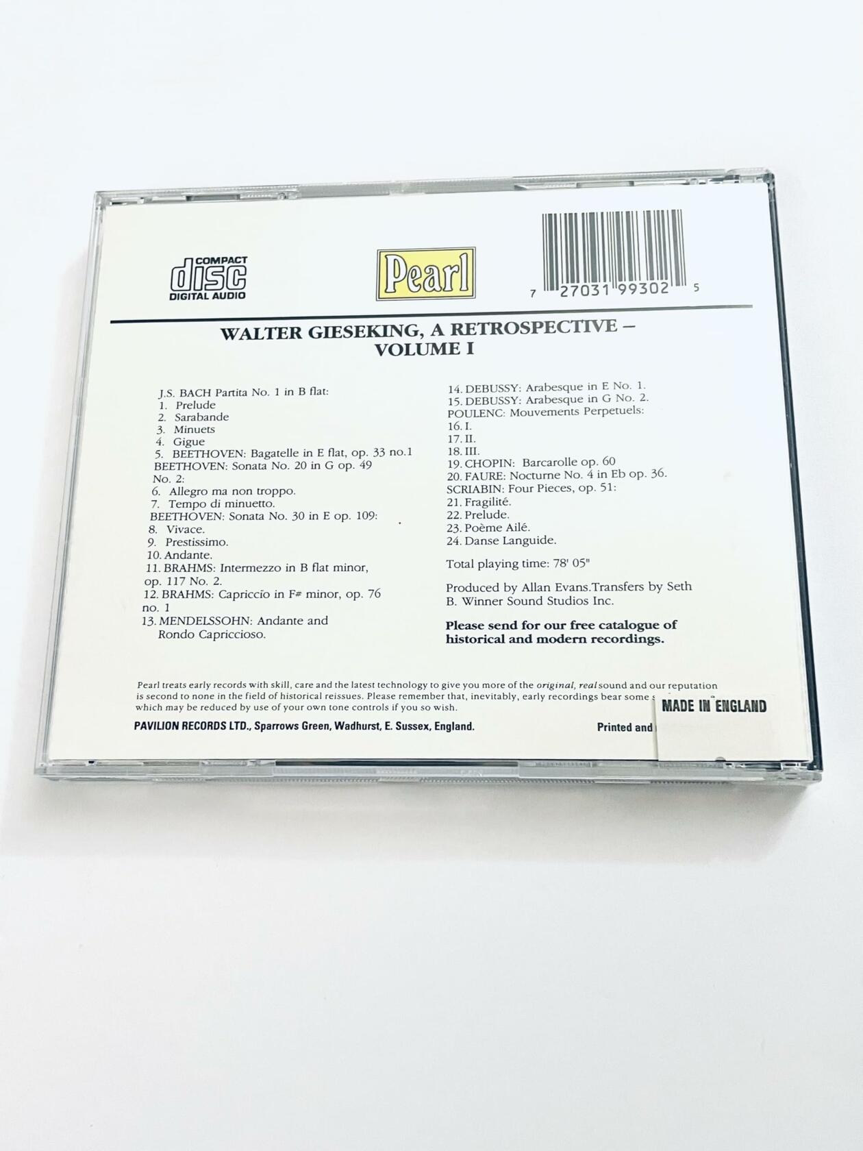 Gieseking - Vol.1 [Audio CD] Gieseking - Very Good