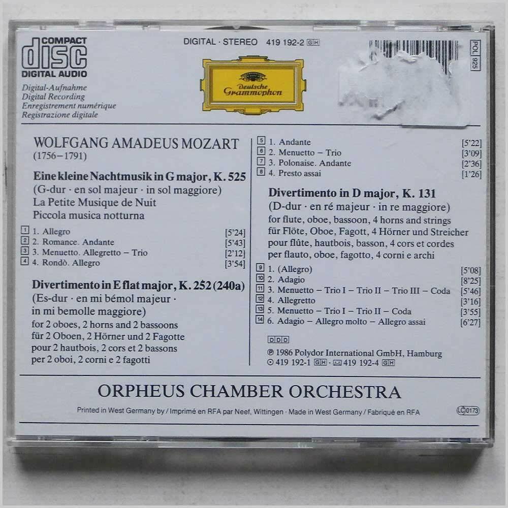 Mozart: Eine Kleine Nachtmusik [Audio CD] Orpheus Chamber Orchestra; - Very Good