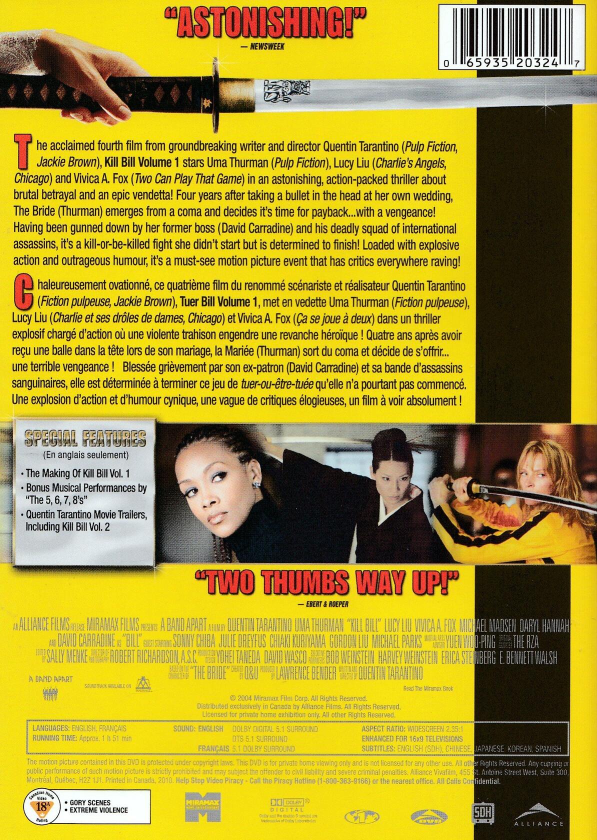 Kill Bill Vol. 1 (Widescreen) [DVD] - Very Good