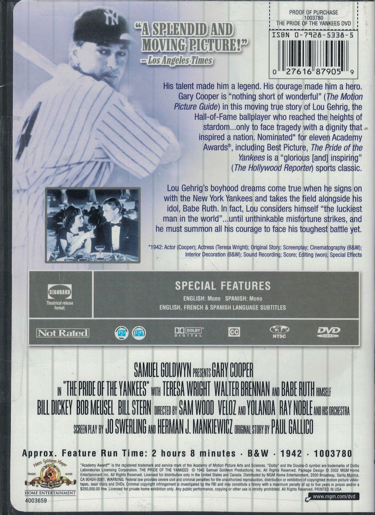 Pride of the Yankees (Full Screen) [DVD] - Very Good