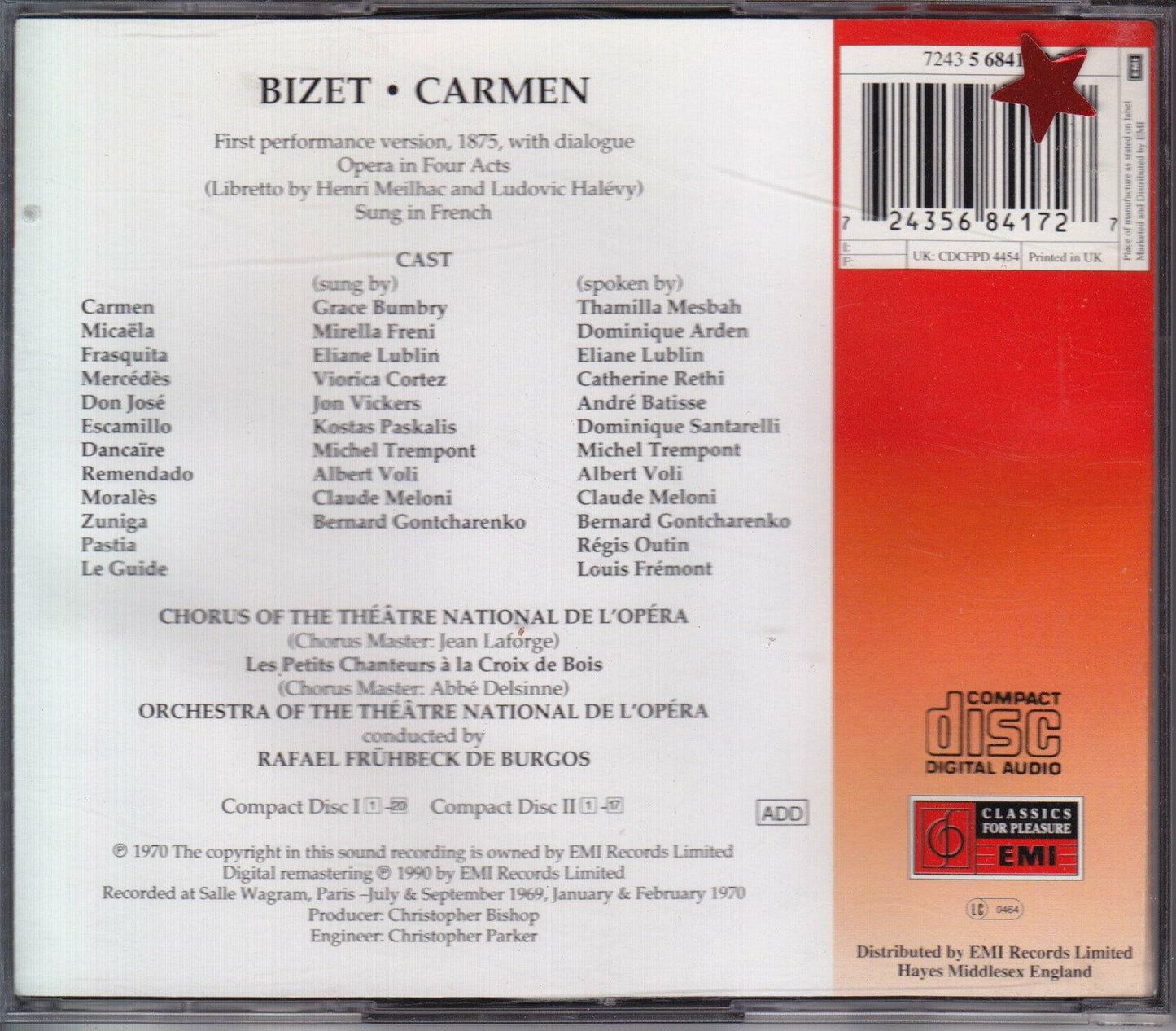 Carmen [Audio CD] Fruehbeck De Burgos, Rafael; Fruehbeck de Burgos Rafael and Bizet, G - Very Good