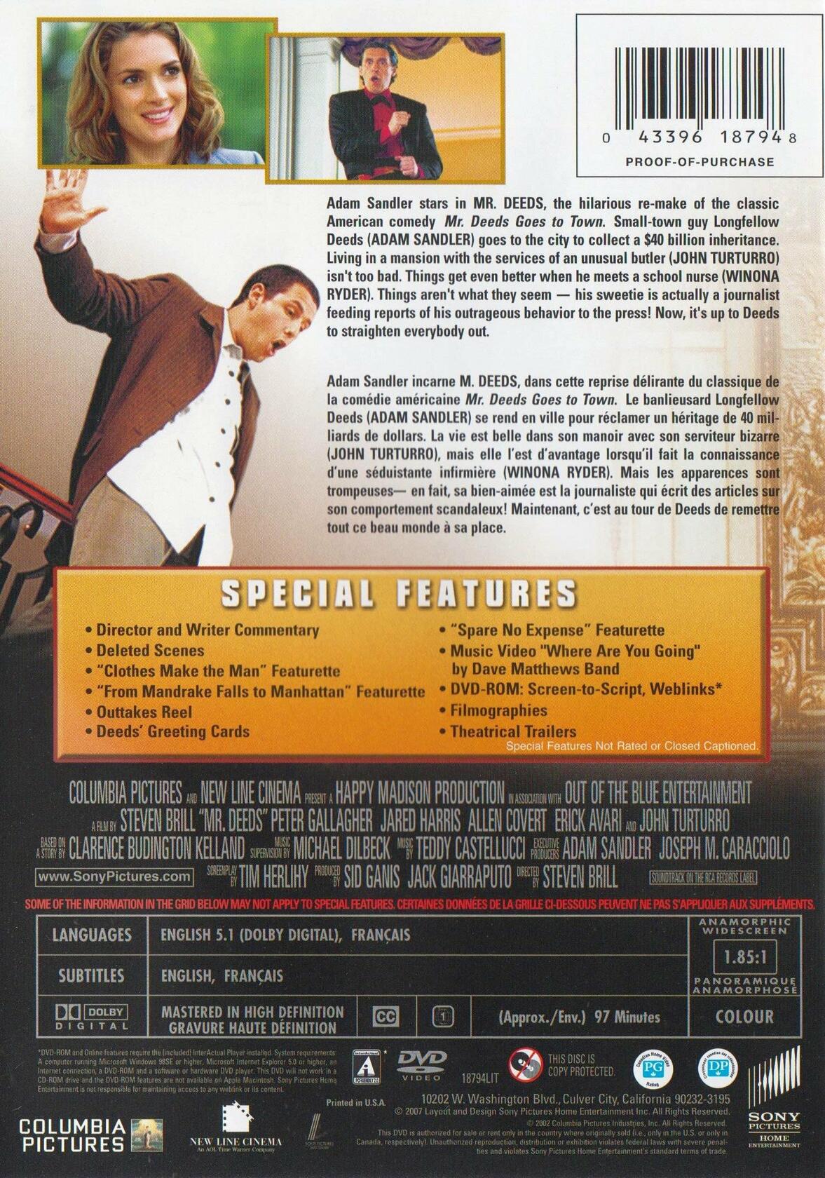 Mr. Deeds (Special Edition, Widescreen) Bilingual [DVD] - Very Good