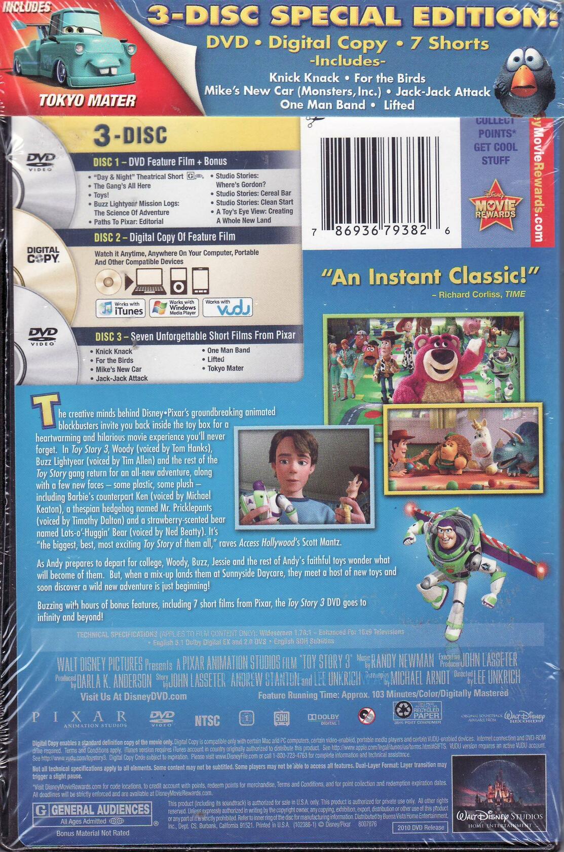 Toy Story 3 LIMITED EDITION 3 DISC SET (Standard DVD DisneyFile Digital Copy Exclusive DVD with 7 Short Films) (Widescreen) [DVD] - Good
