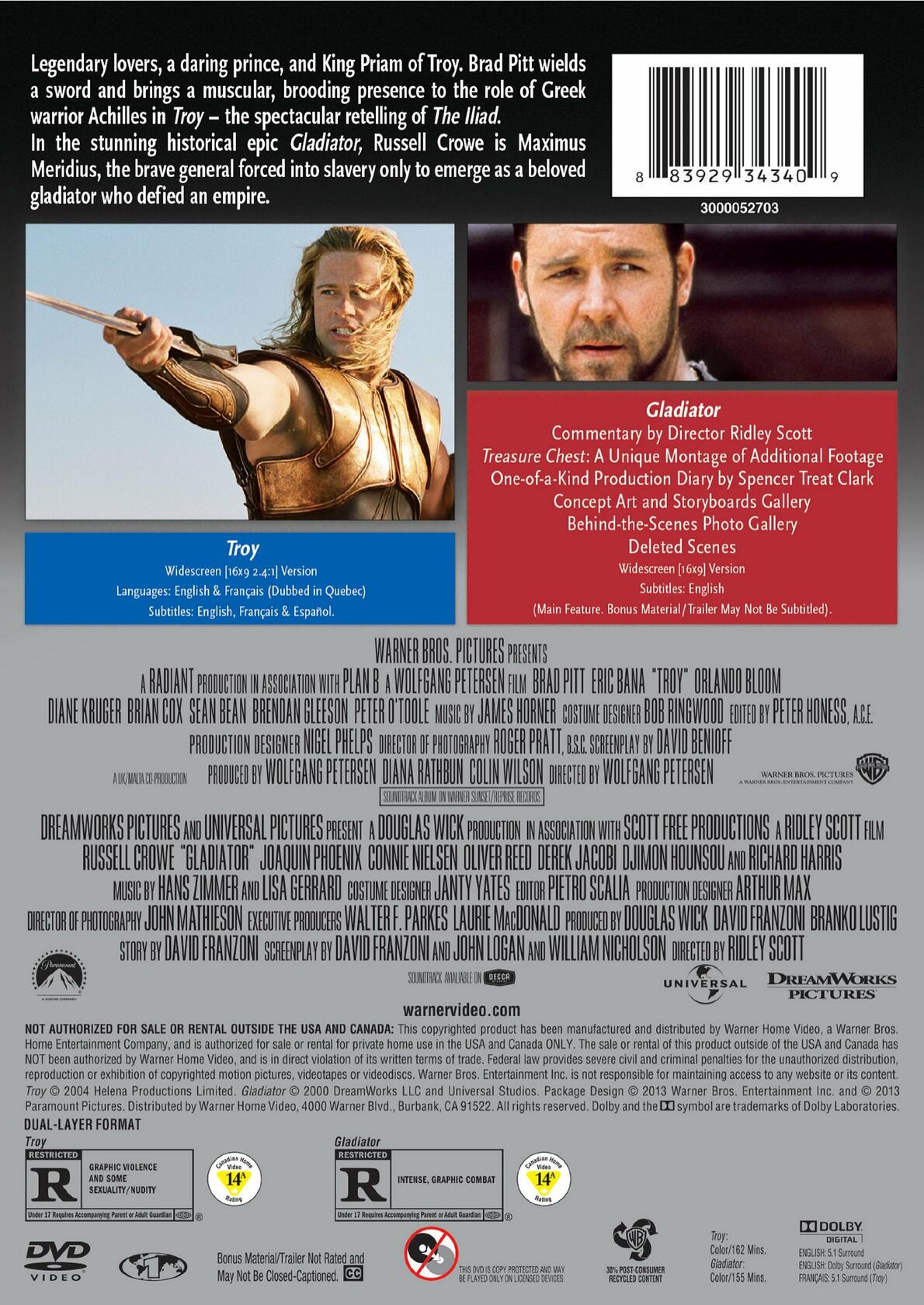 Troy/ Gladiator (DBFE) [DVD]