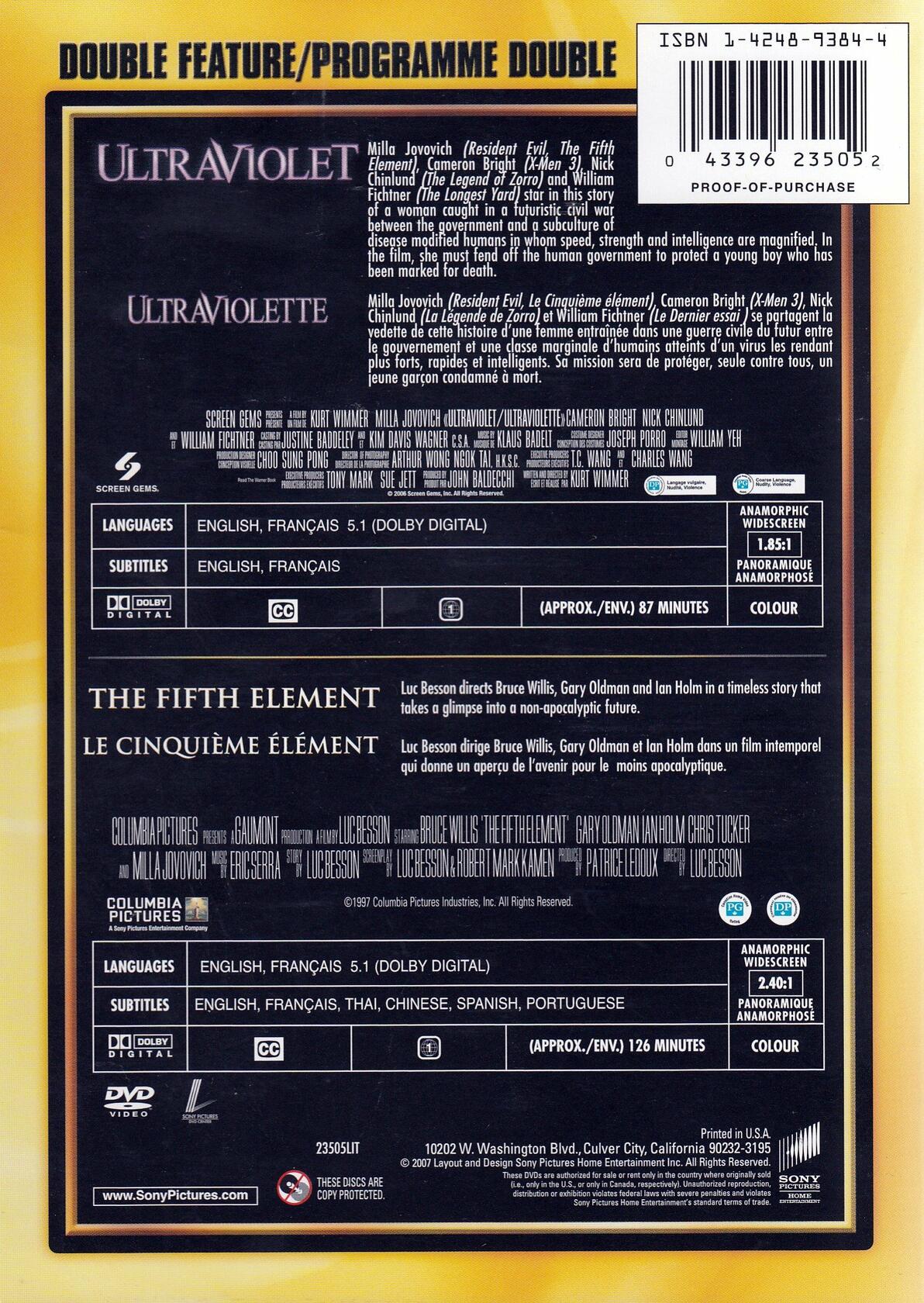 Ultra Violet / The Fifth Element (Double Feature) DVD [DVD] - Very Good