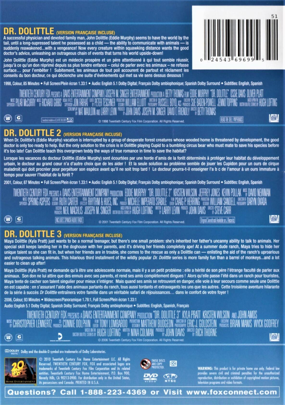 Dr Dolittle / Dr Dolittle 2 / Dr Dolittle 3: Triple Feature 3-DVD Set (DVD) [DVD] - Very Good