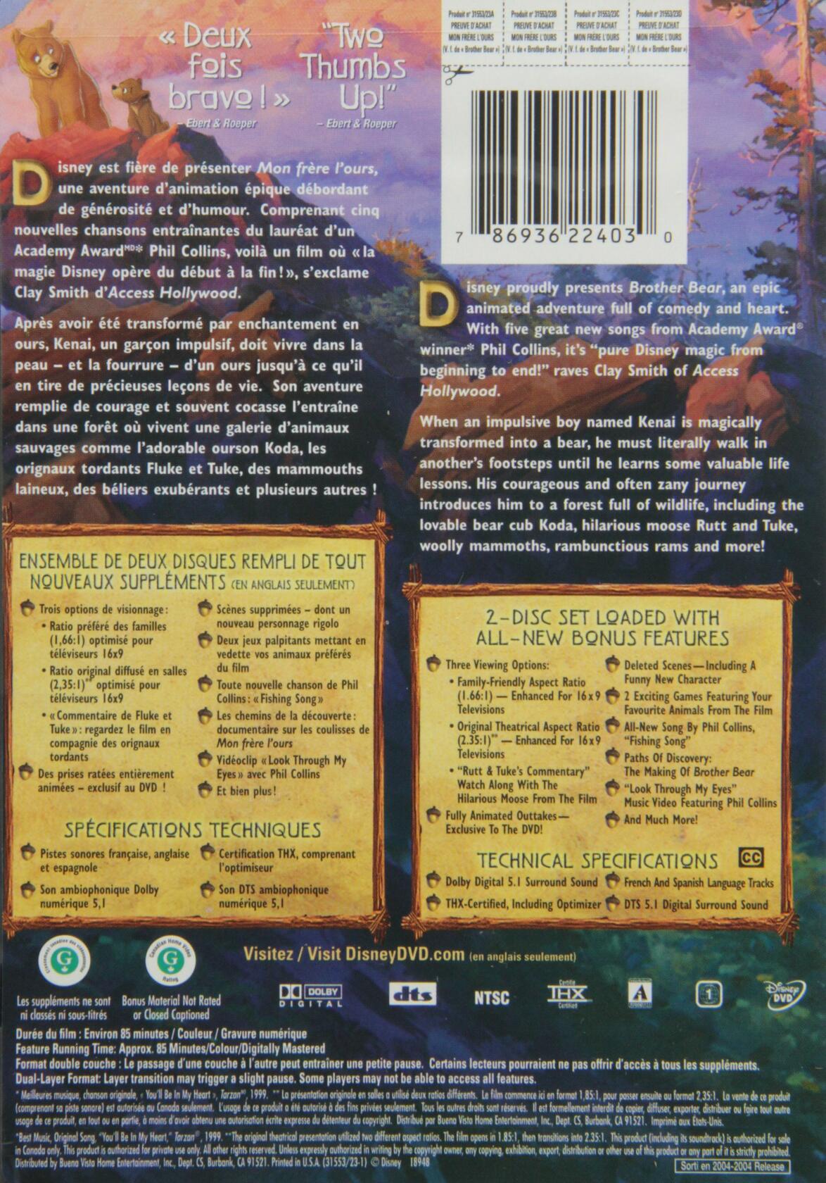 Brother Bear / Mon frère l'ours (Quebec Version - French/English) - Good