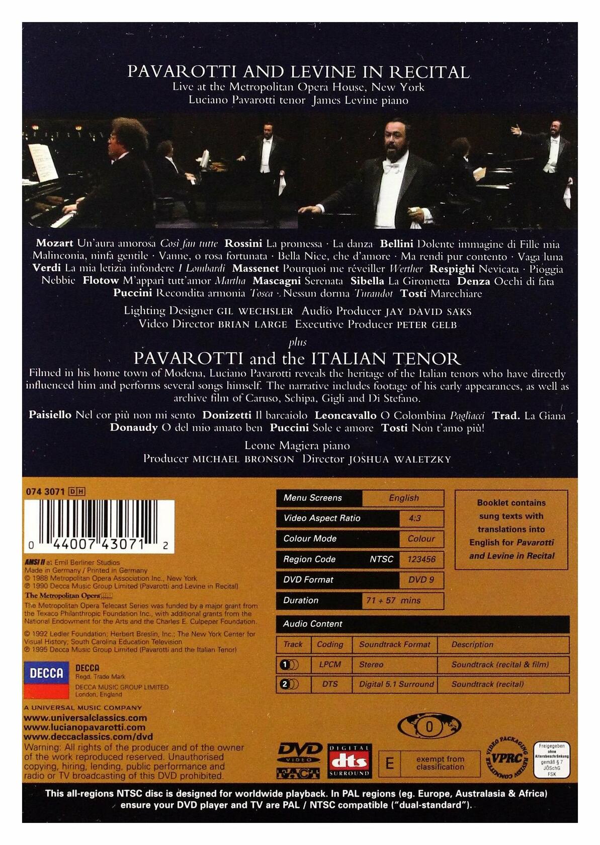 Pavarotti & Levine In Recital [DVD] - Very Good