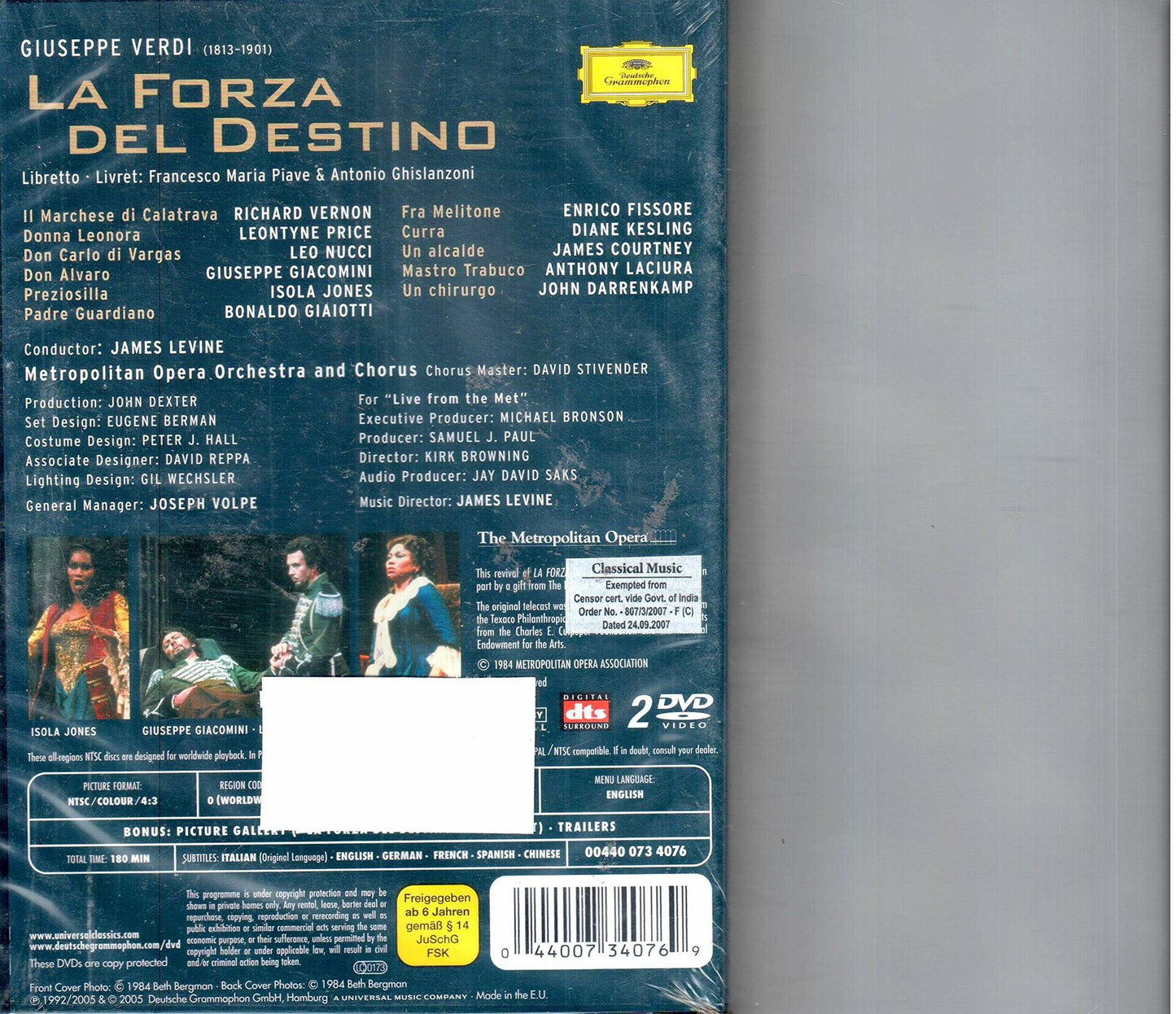 Verdi - La Forza del Destino / Leontyne Price, Giuseppe Giacomini, Leo Nucci, Isola Jones, James Levine, Metropolitan Opera [DVD] - Very Good