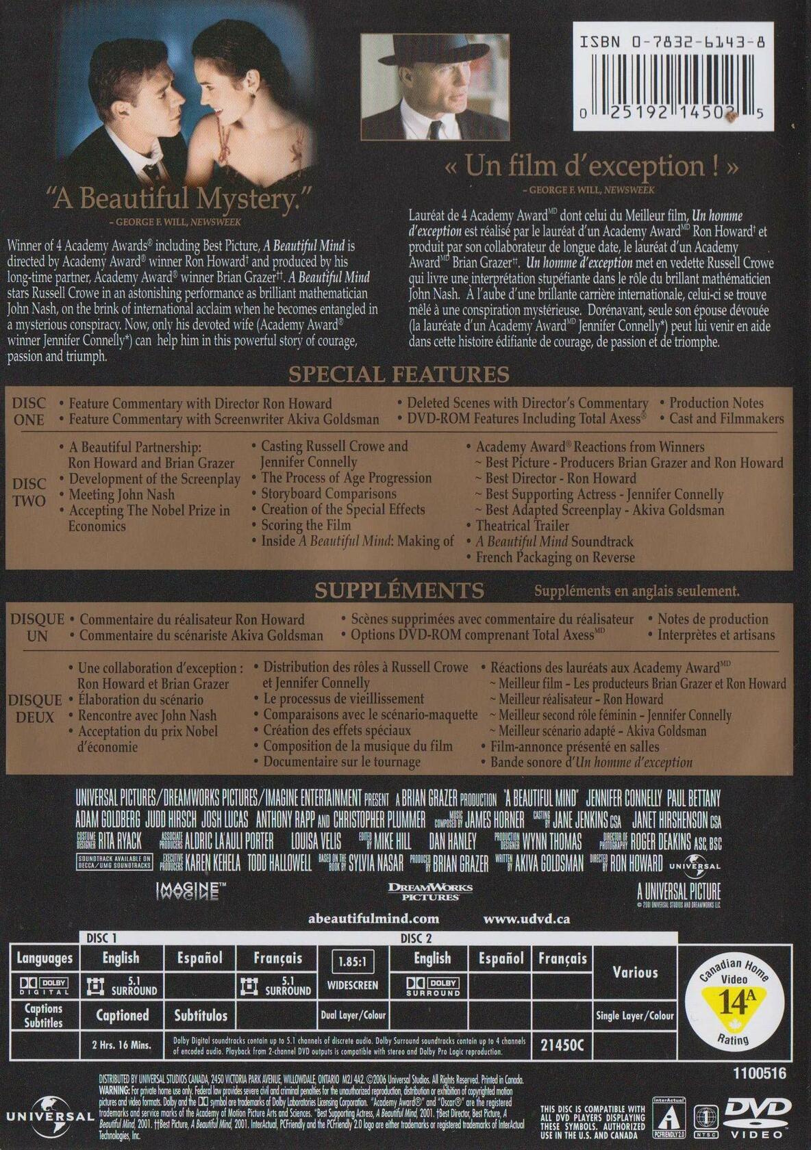 A Beautiful Mind (Widescreen Awards Edition) (2002) (Bilingual) [Import] [DVD]