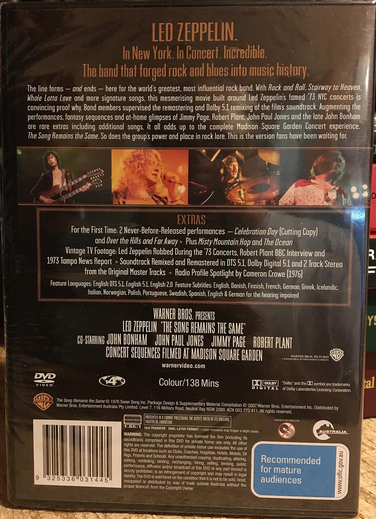 Led Zeppelin - The Song Remains The Same (Special Edition) (2DVD) (Sous-titres français) [Import] - Very Good
