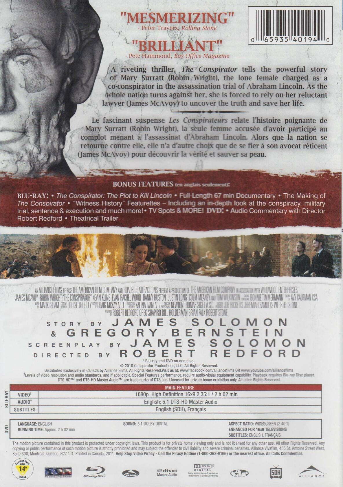 The Conspirator [Blu-ray + DVD] [Blu-ray] - Very Good